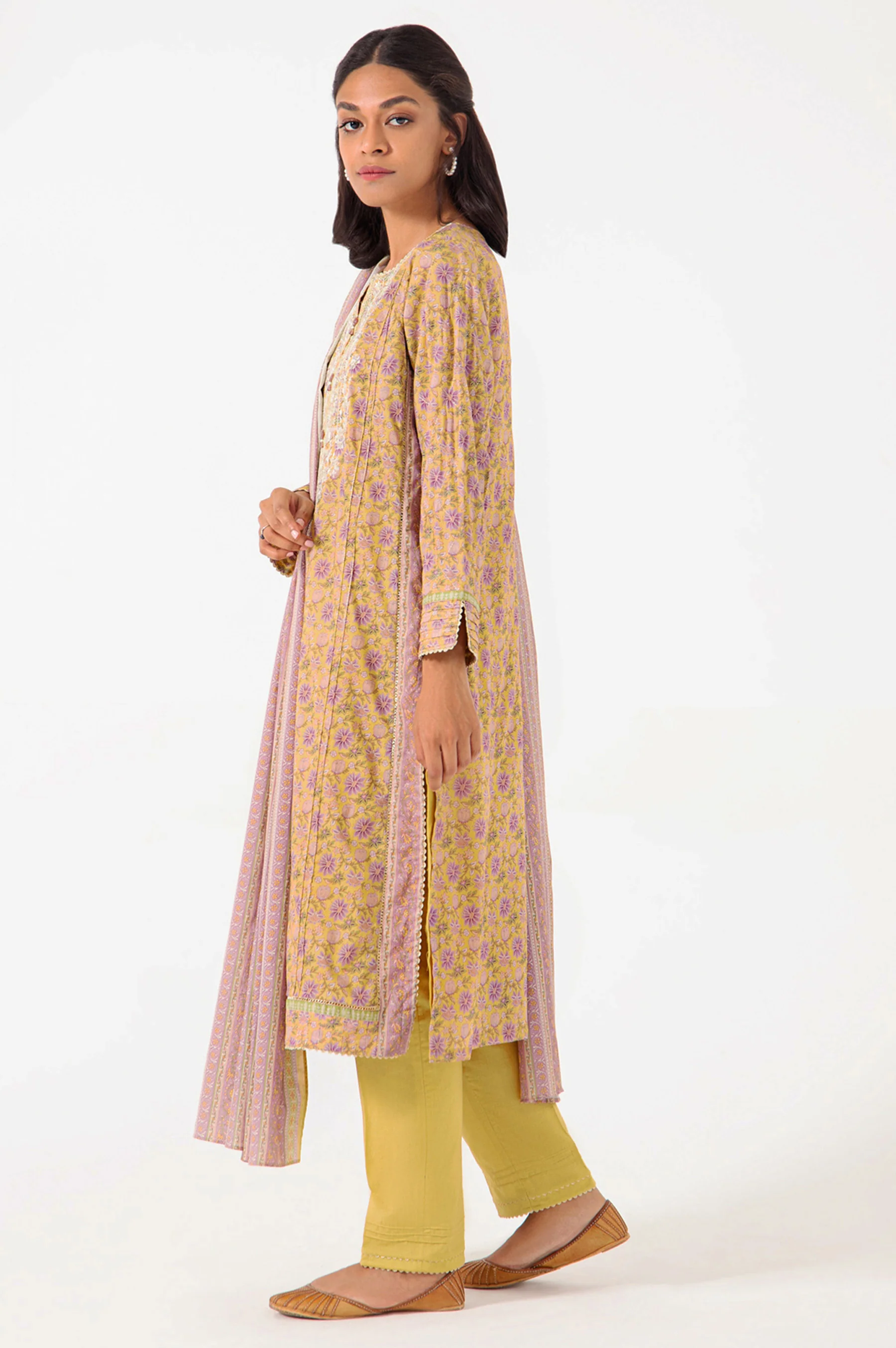 Stitched 3 Piece Embroidered Lawn Suit - Image 4