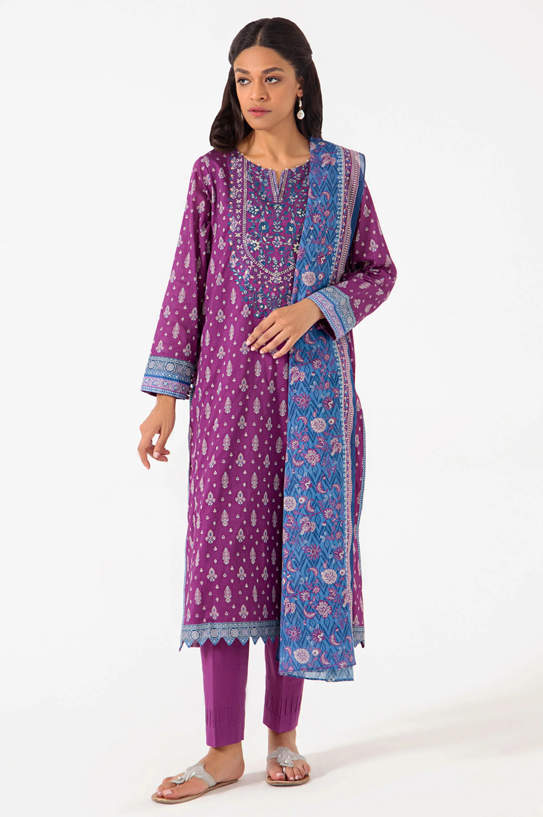 Stitched 3 Piece Embroidered Lawn Suit - Image 5