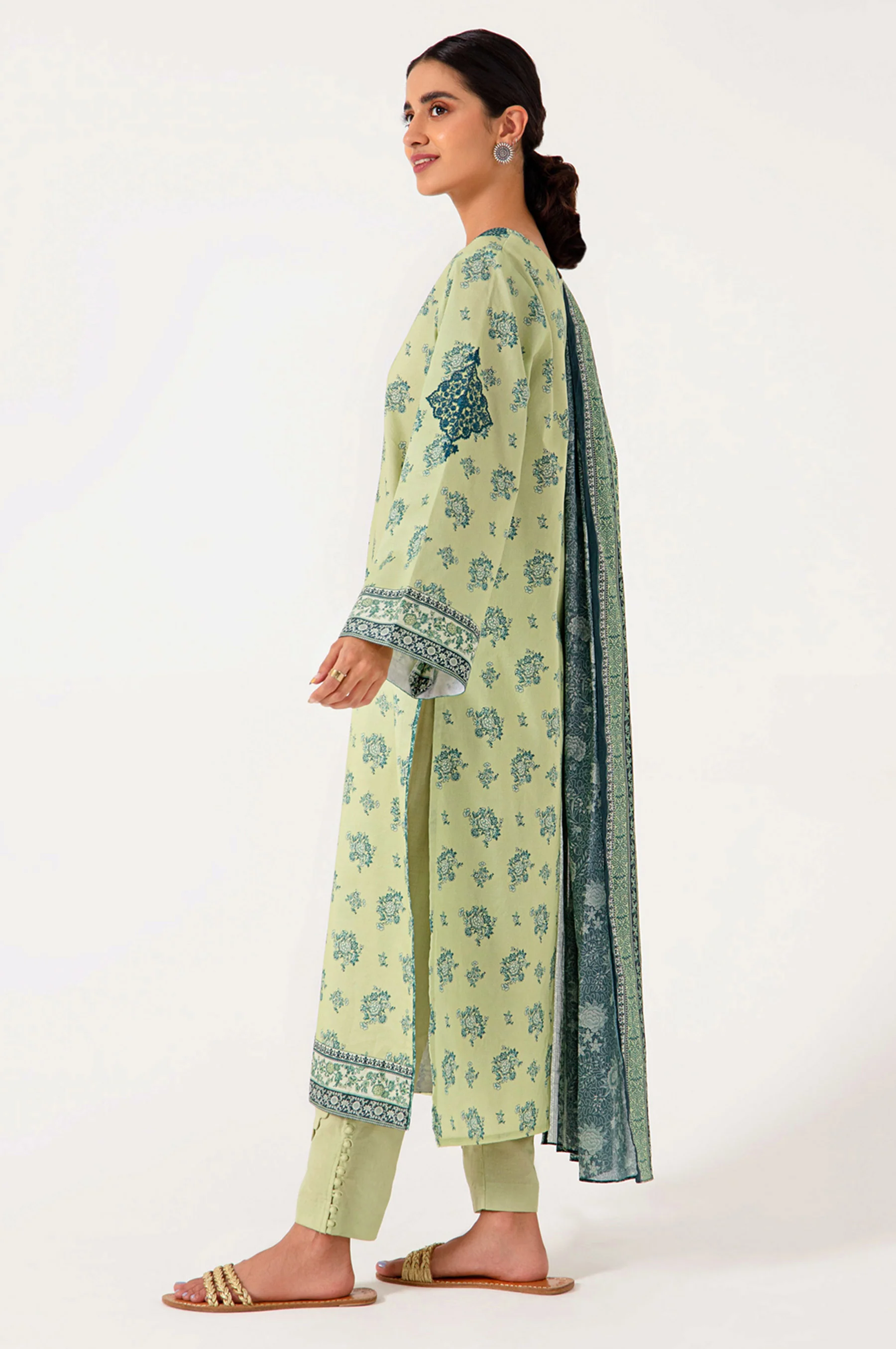 Stitched 3 Piece Embroidered Lawn Suit - Image 4
