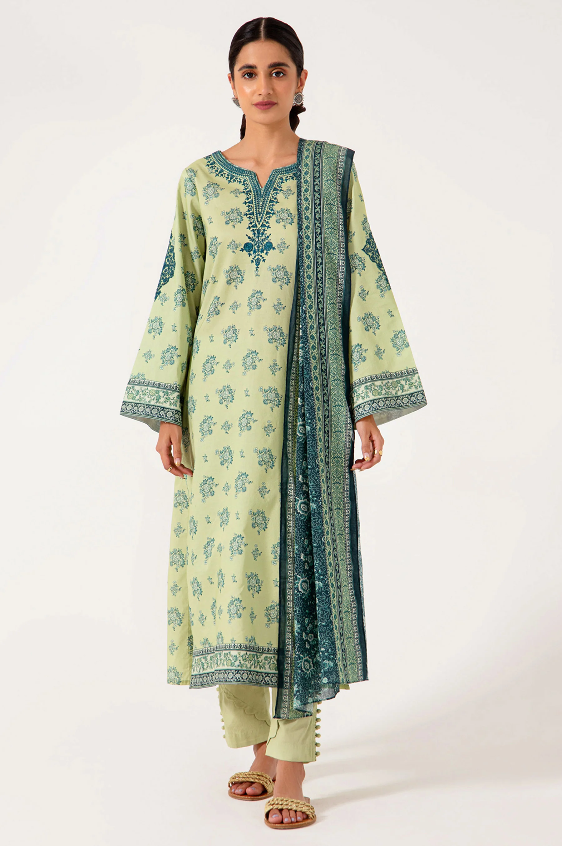 Stitched 3 Piece Embroidered Lawn Suit - Image 5