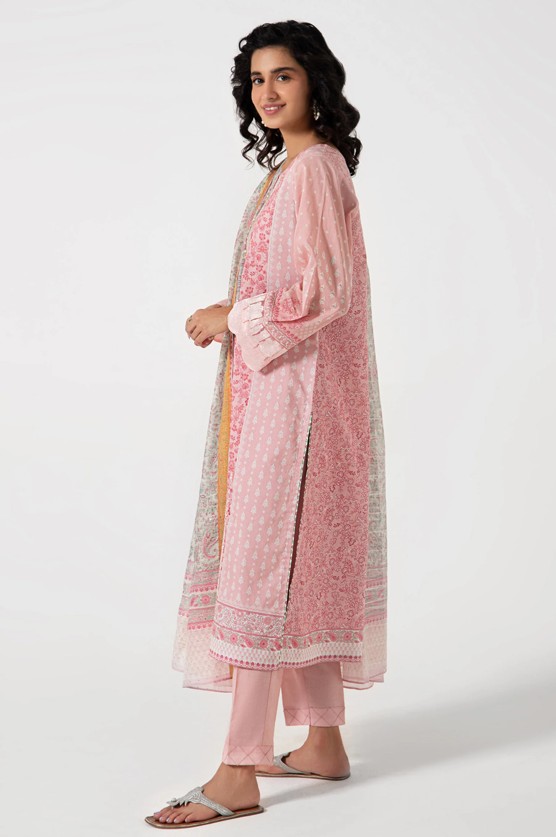 Stitched 3 Piece Embroidered Lawn with Sequins Zari Suit - Image 5