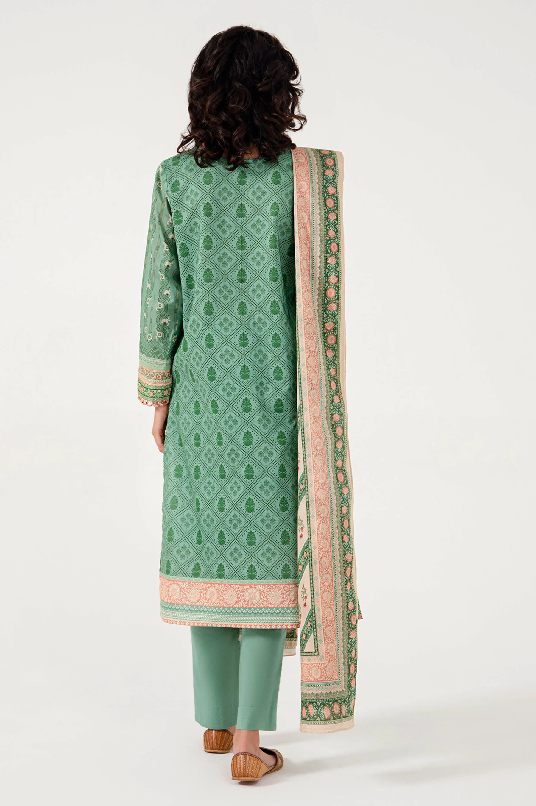 Stitched 3 Piece Embroidered Lawn with Cotton Net Suit - Image 2