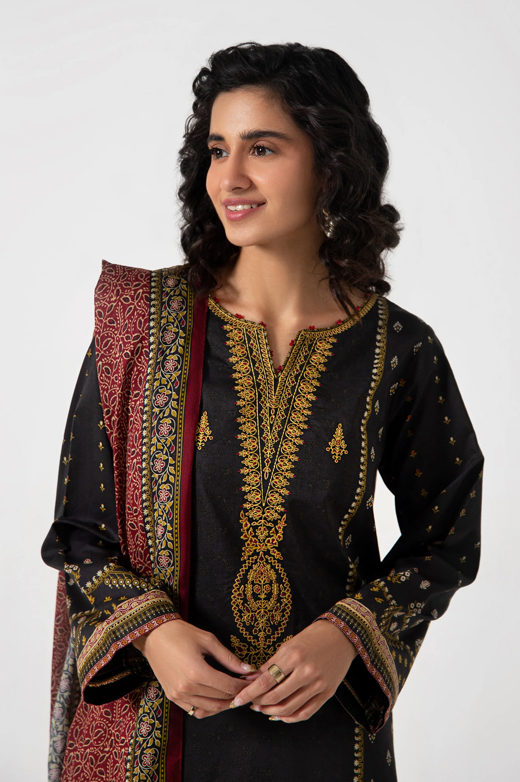 Stitched 3 Piece Embroidered Lawn with Cotton Net Suit - Image 3