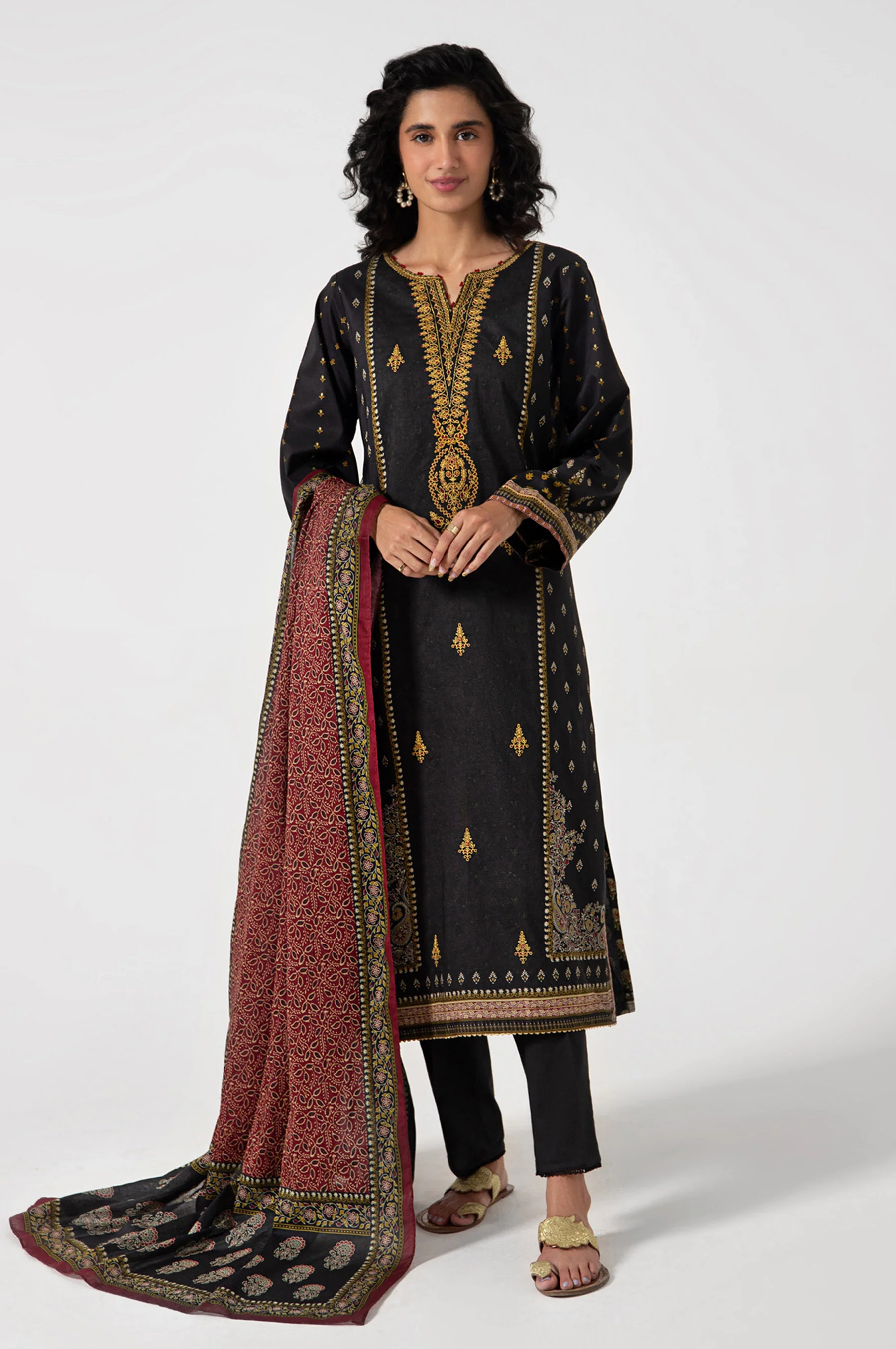 Stitched 3 Piece Embroidered Lawn with Cotton Net Suit - Image 4