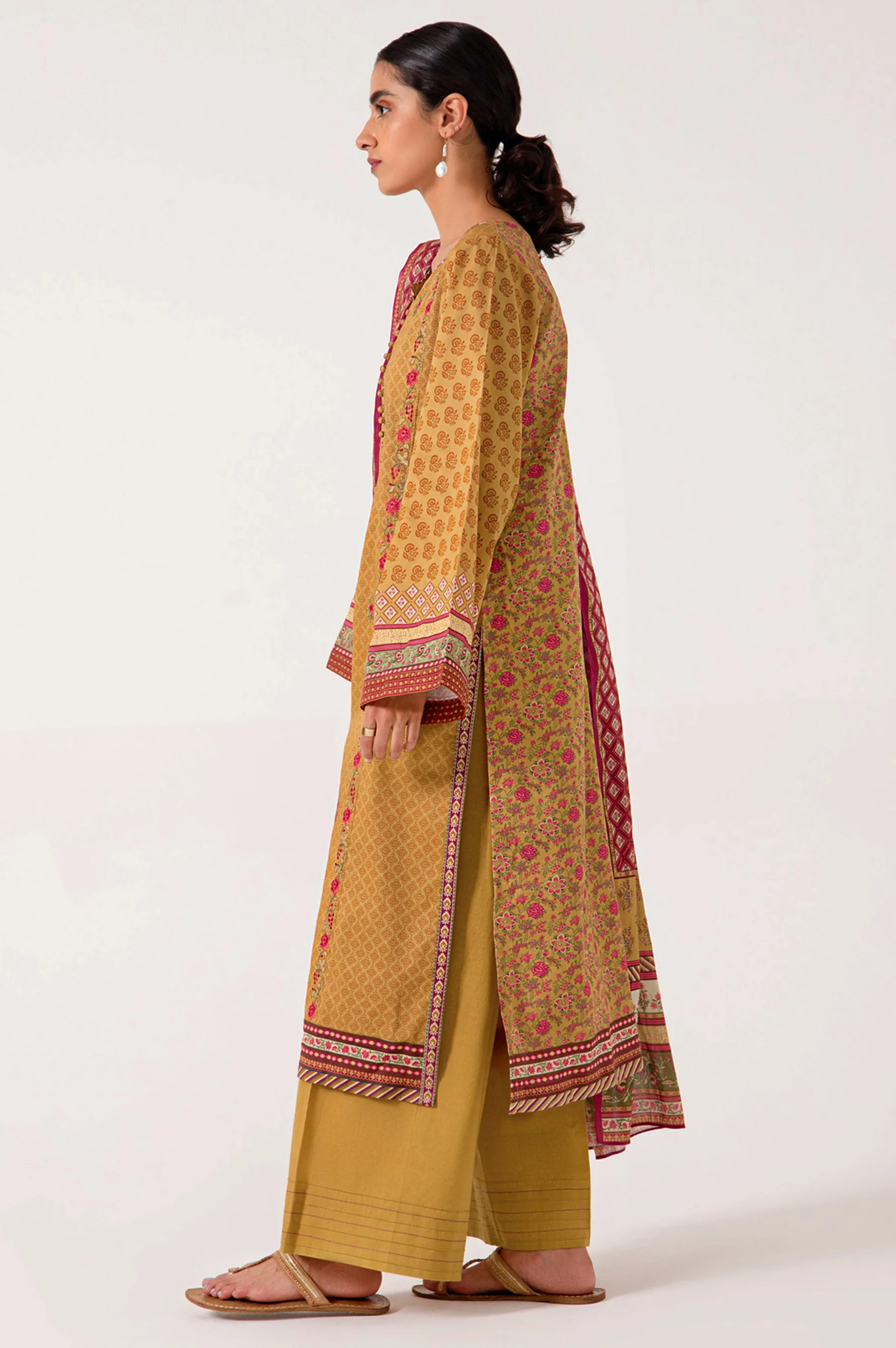 Stitched 3 Piece Embroidered Lawn with Cotton Net Suit - Image 3