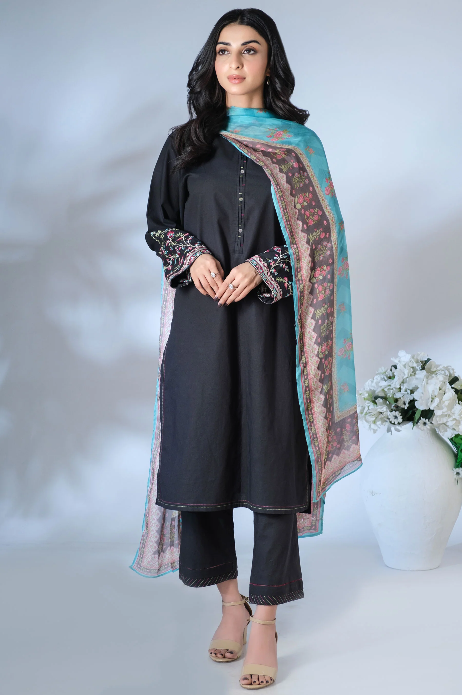 Stitched 3 Piece Embroidered Cambric Suit - Image 2