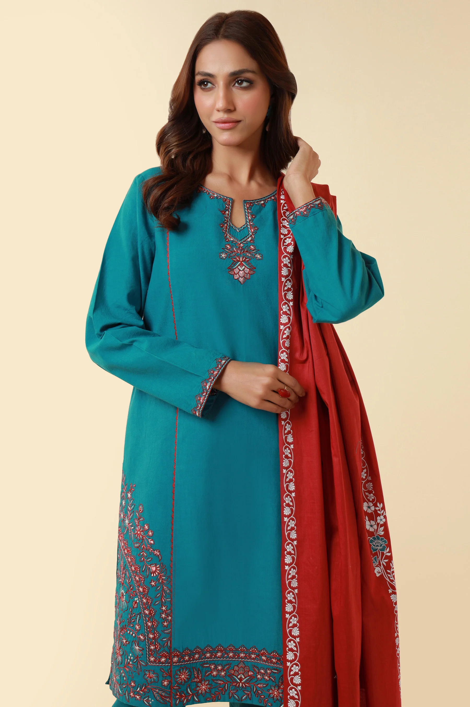 Stitched 3 Piece Embroidered Lawn Suit - Image 4