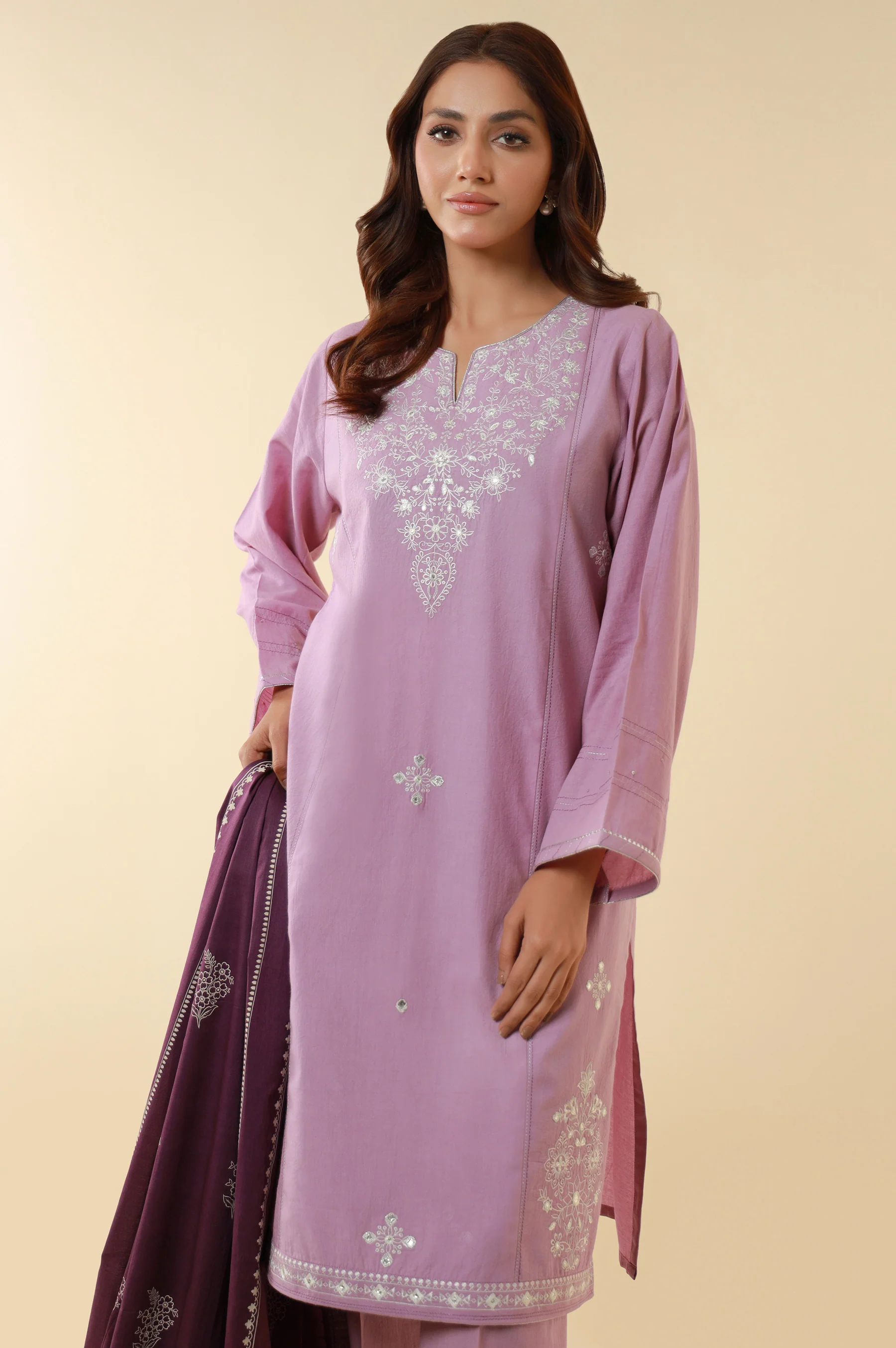 Stitched 3 Piece Embroidered Lawn Suit - Image 2