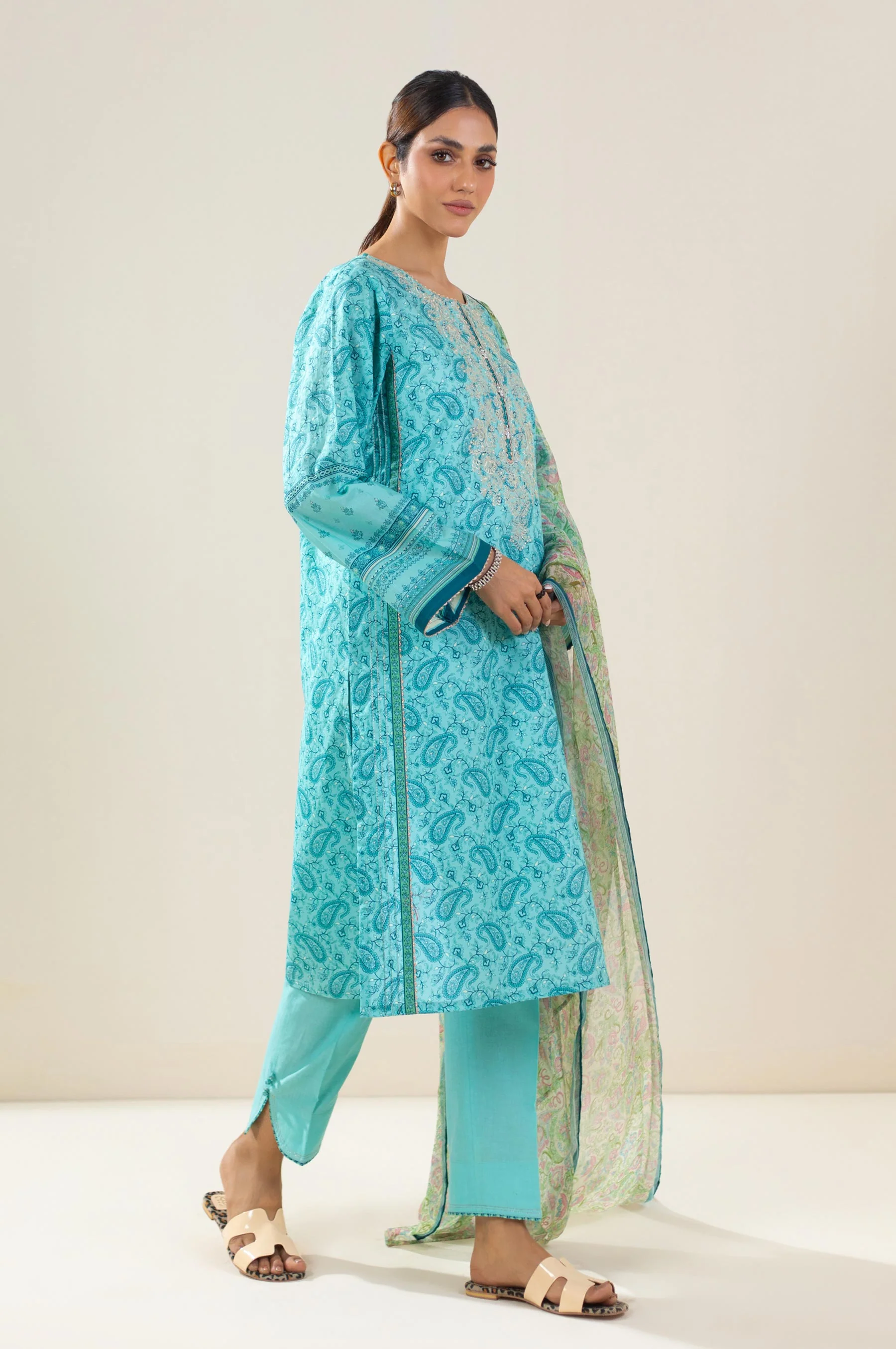 Stitched 3 Piece Embroidered Lawn Suit - Image 6