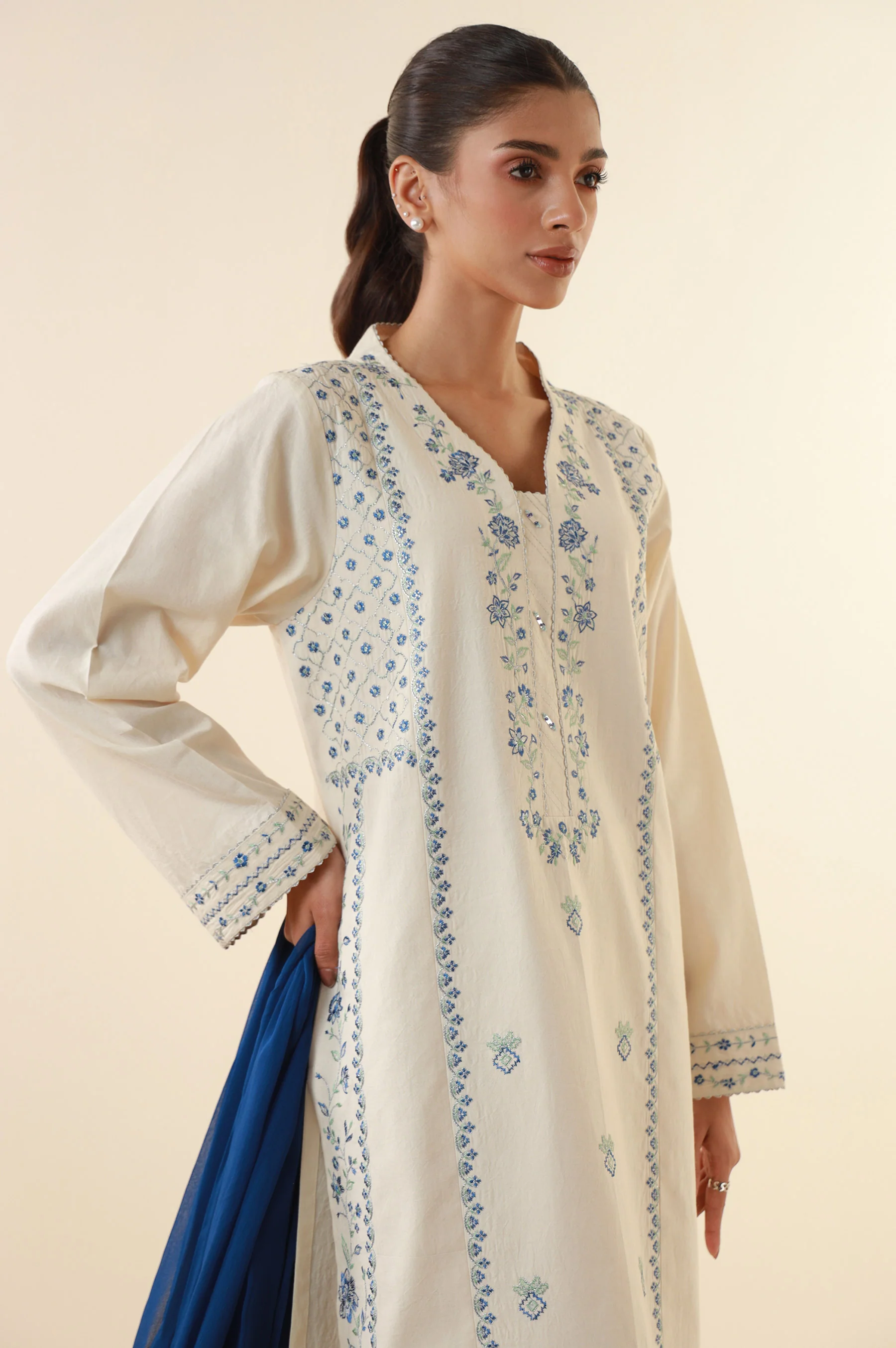 Stitched 3 Piece Embroidered Lawn Suit - Image 2