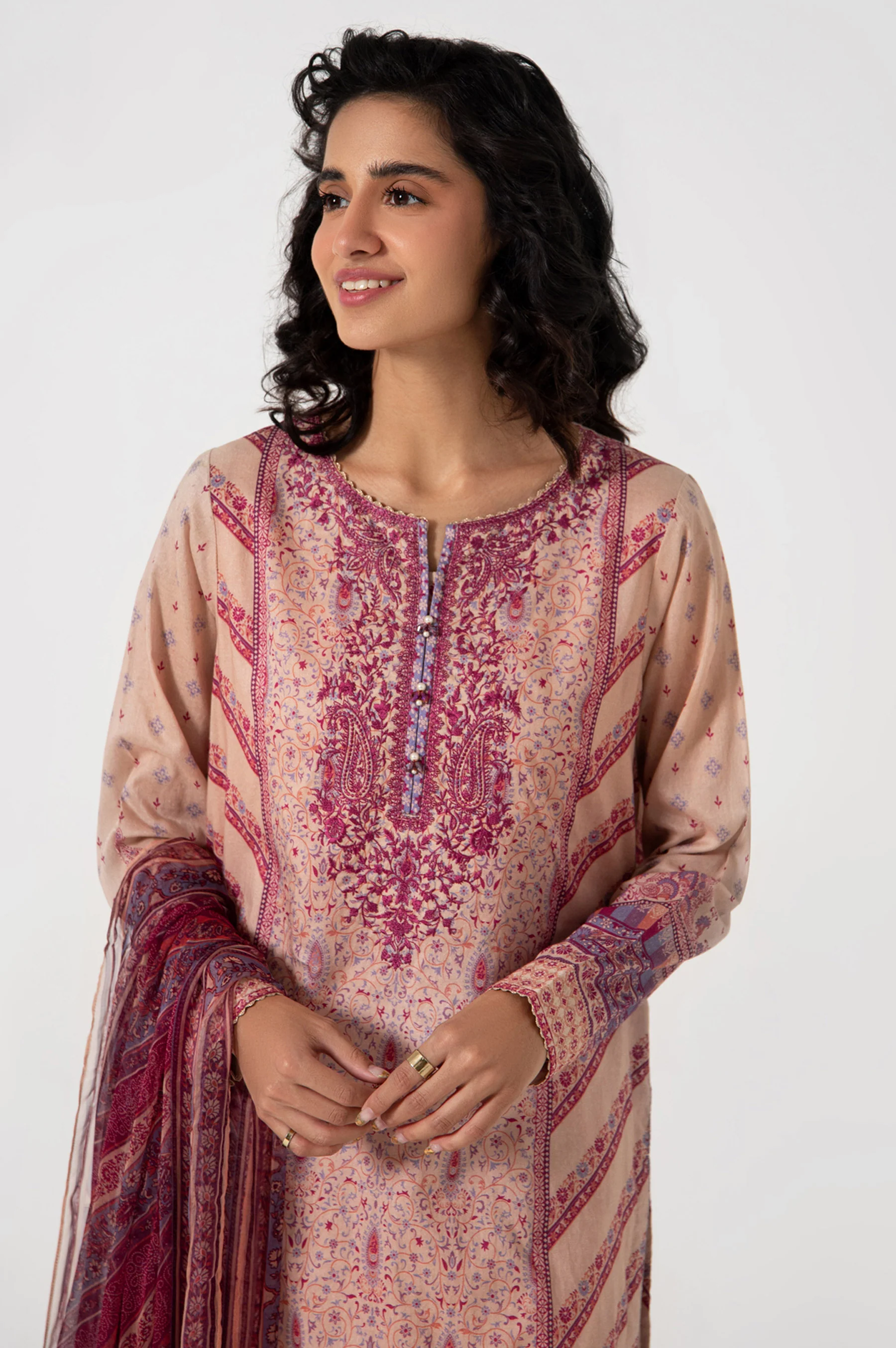 Stitched 3 Piece Embroidered Lawn with Chiffon Suit