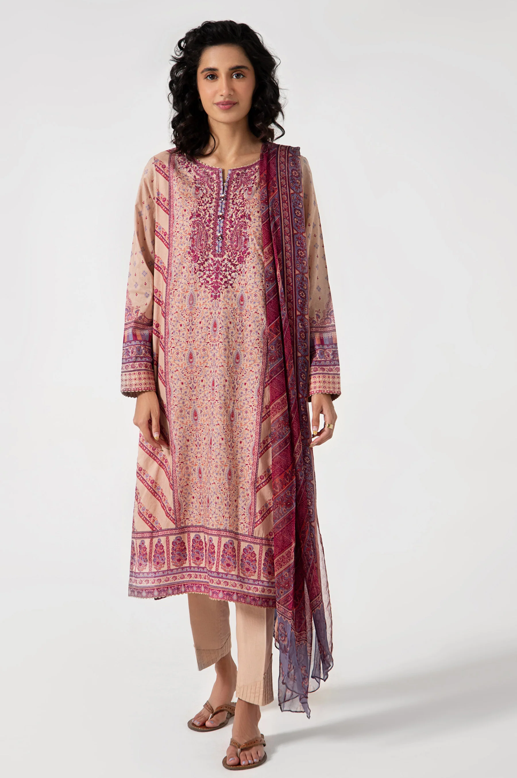 Stitched 3 Piece Embroidered Lawn with Chiffon Suit - Image 4
