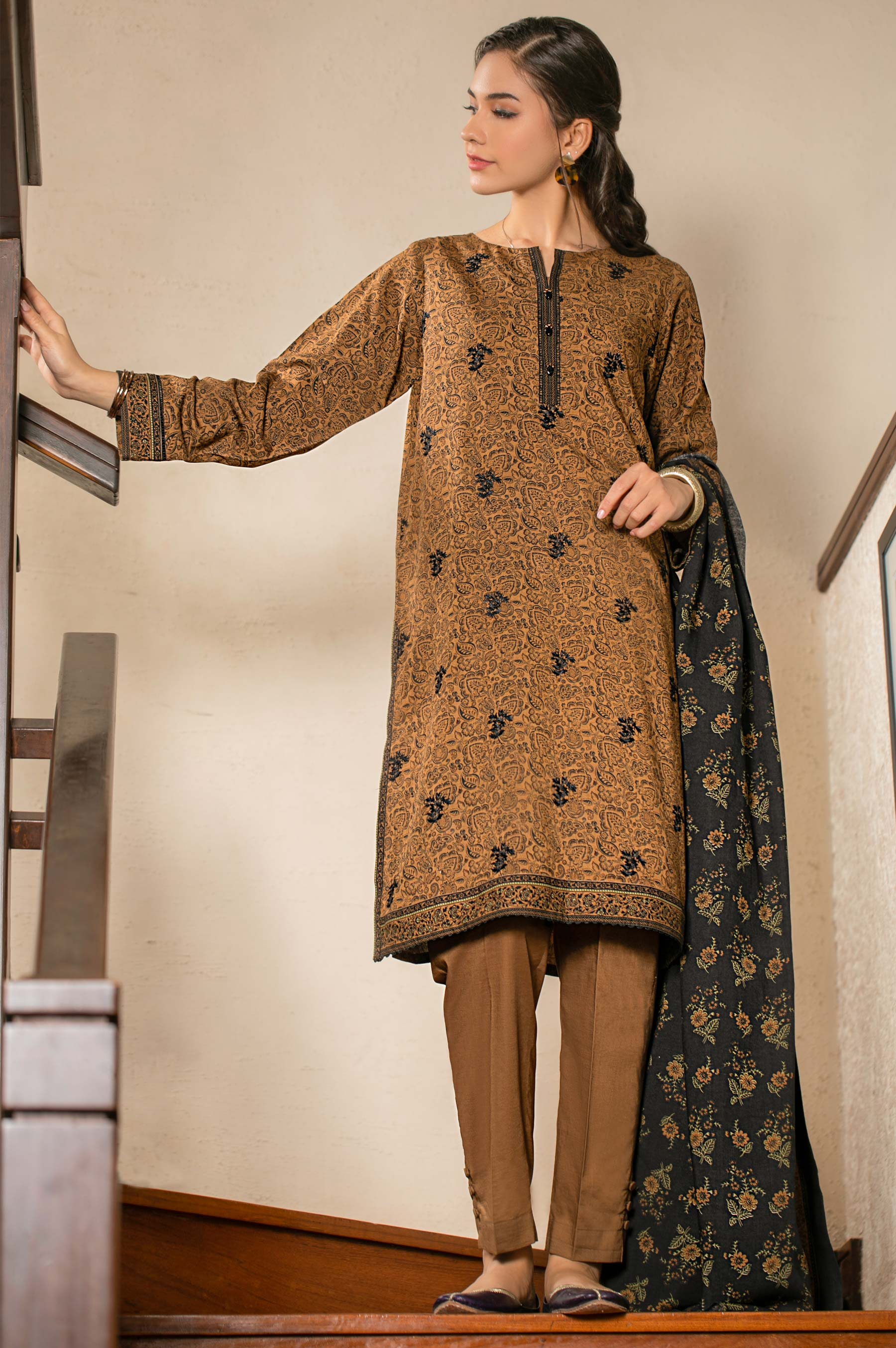 Stitched 3 Piece Embroidered Linen Viscose Suit - Image 3