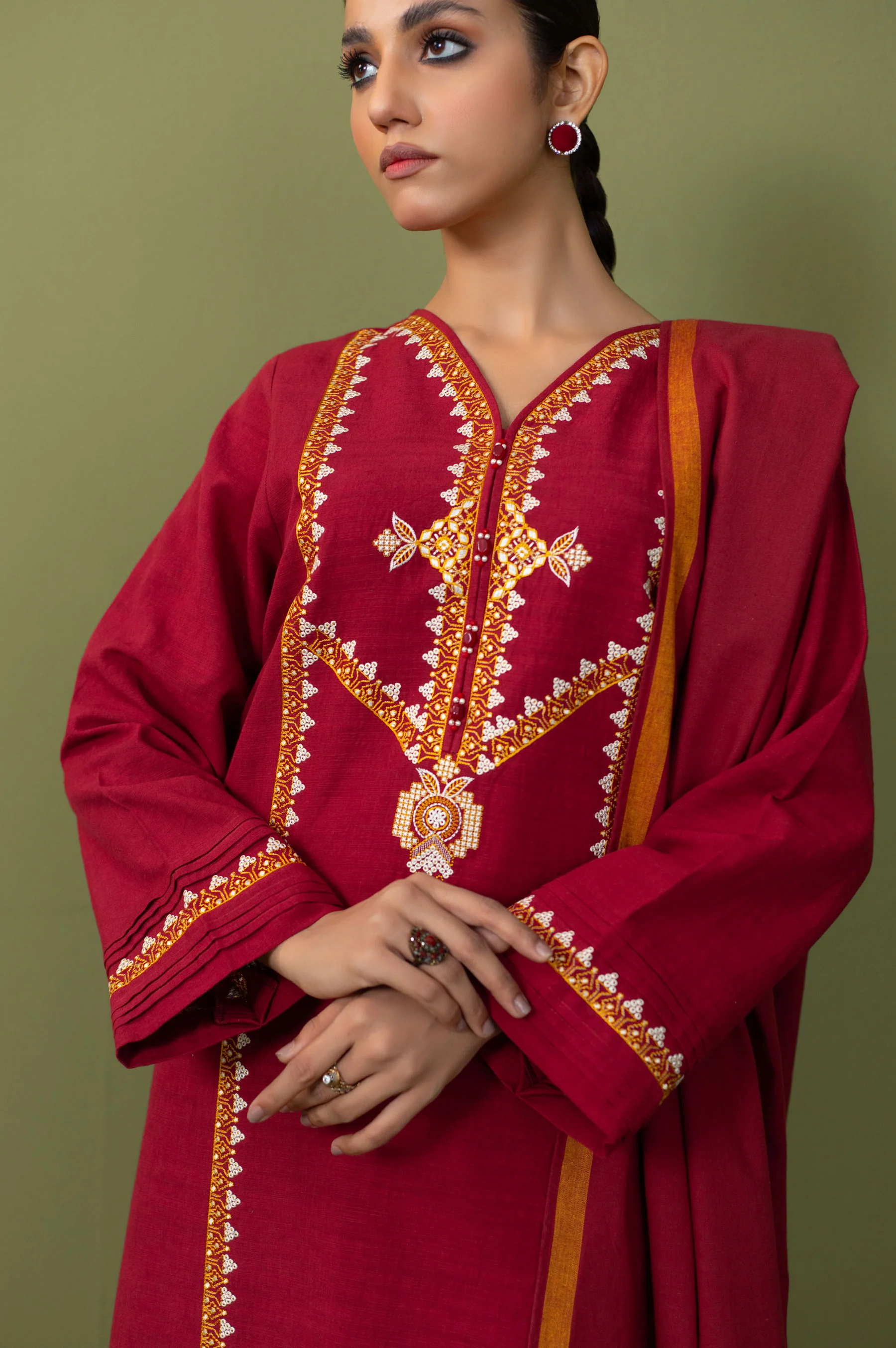 Stitched 3 Piece Embroidered Micro Checks Suit - Image 6