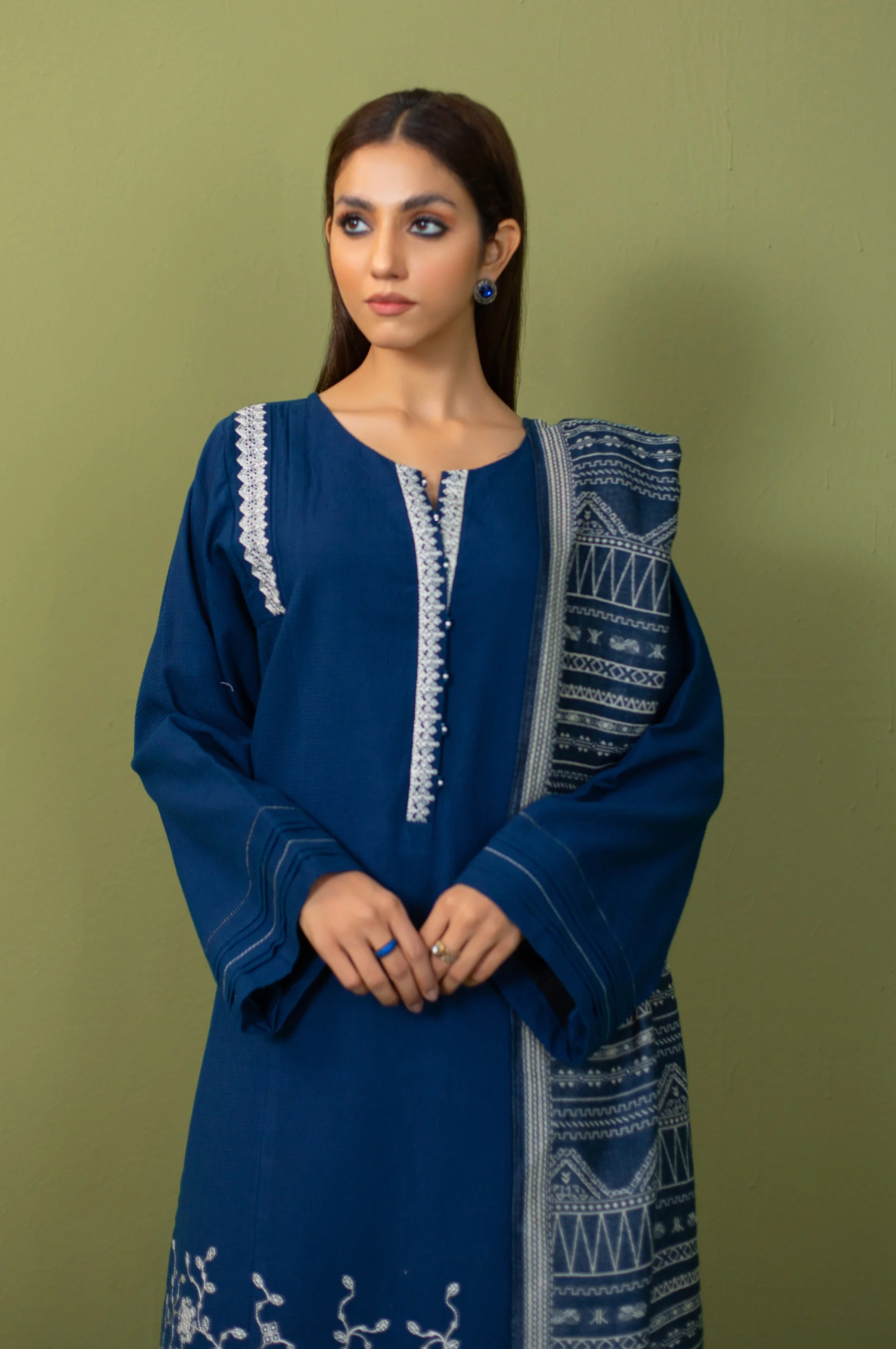 Stitched 3 Piece Embroidered Micro Checks Suit