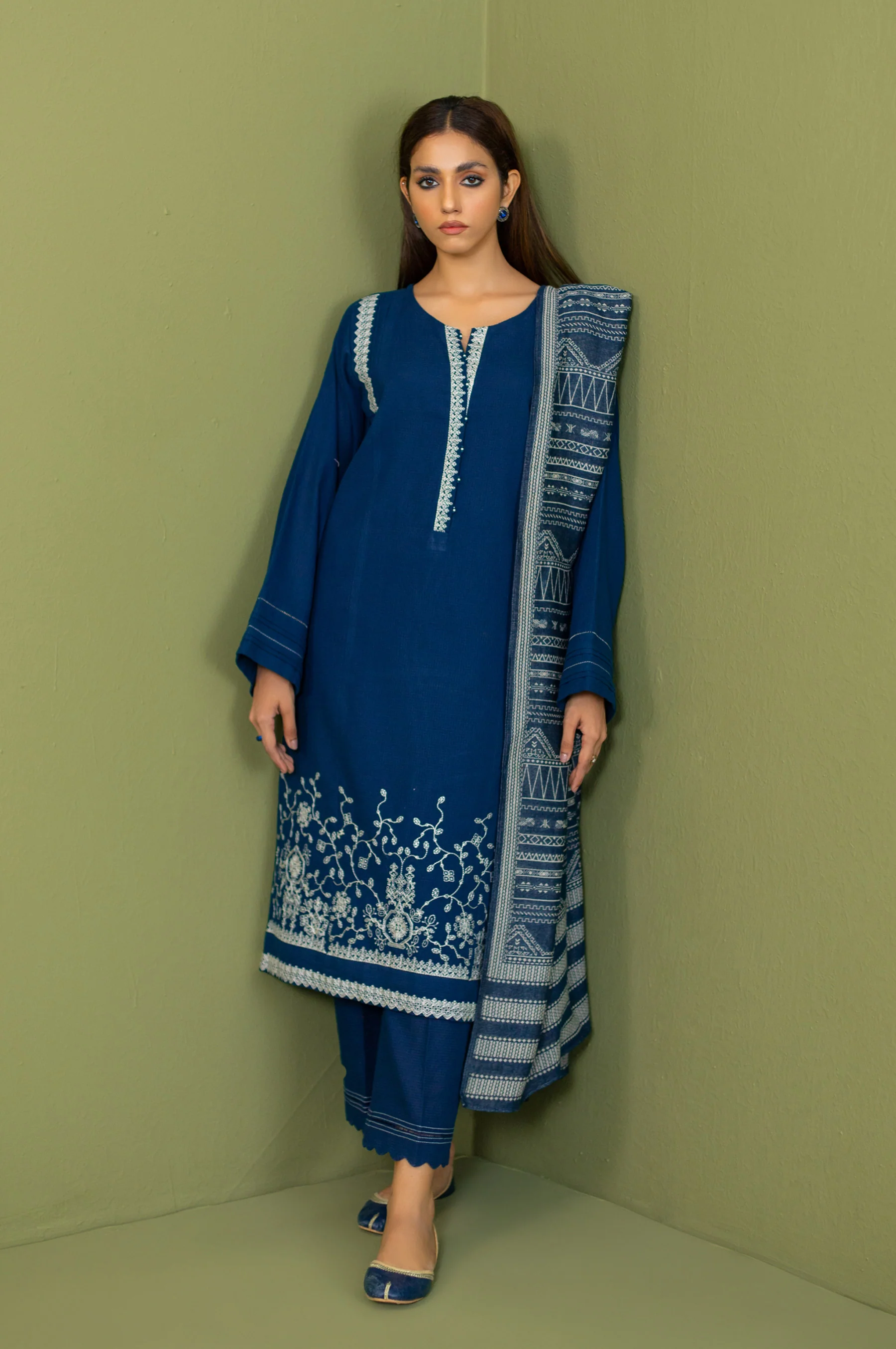 Stitched 3 Piece Embroidered Micro Checks Suit - Image 2