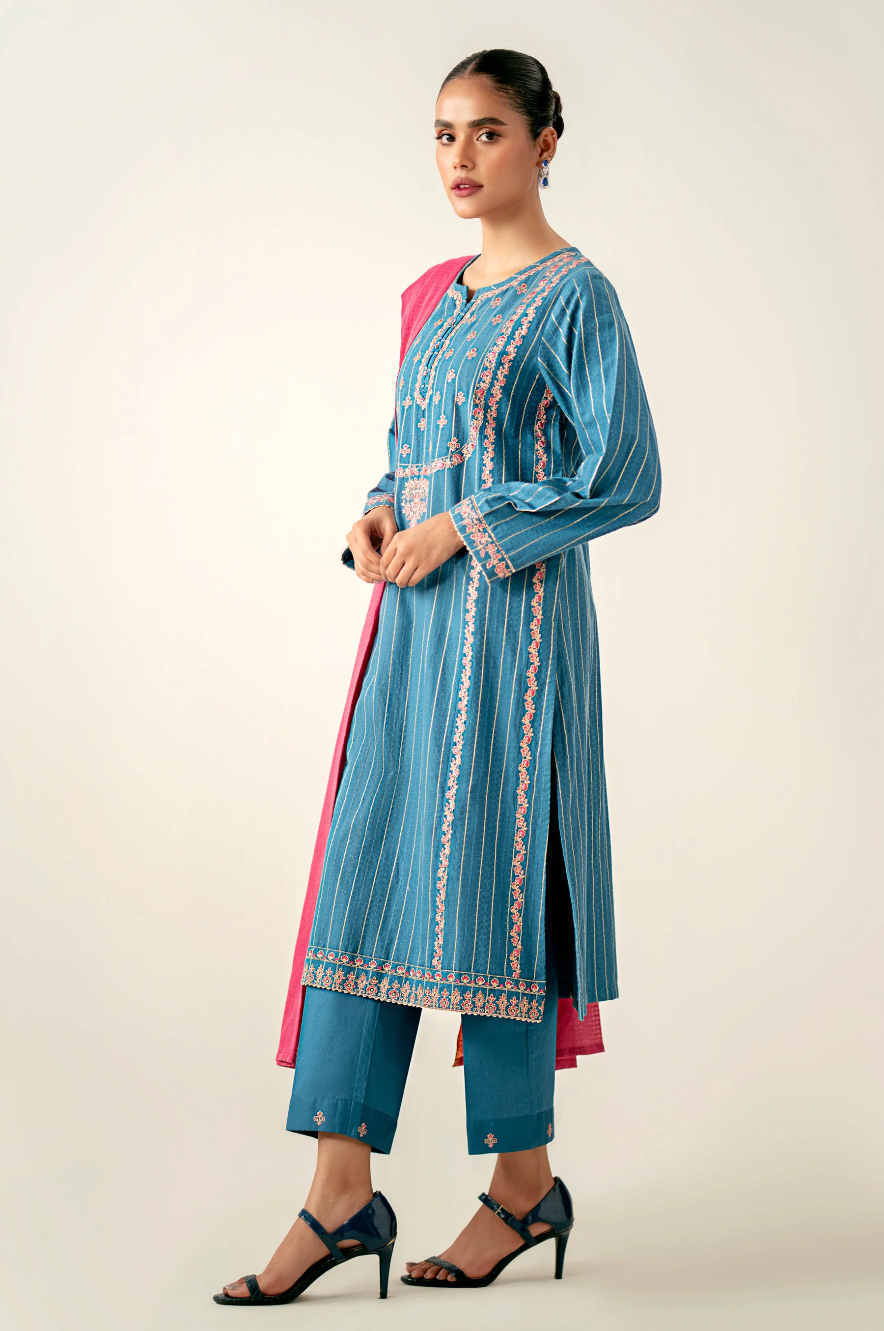 Stitched 3 Piece Embroidered Mysuri Jacquard Suit - Image 4