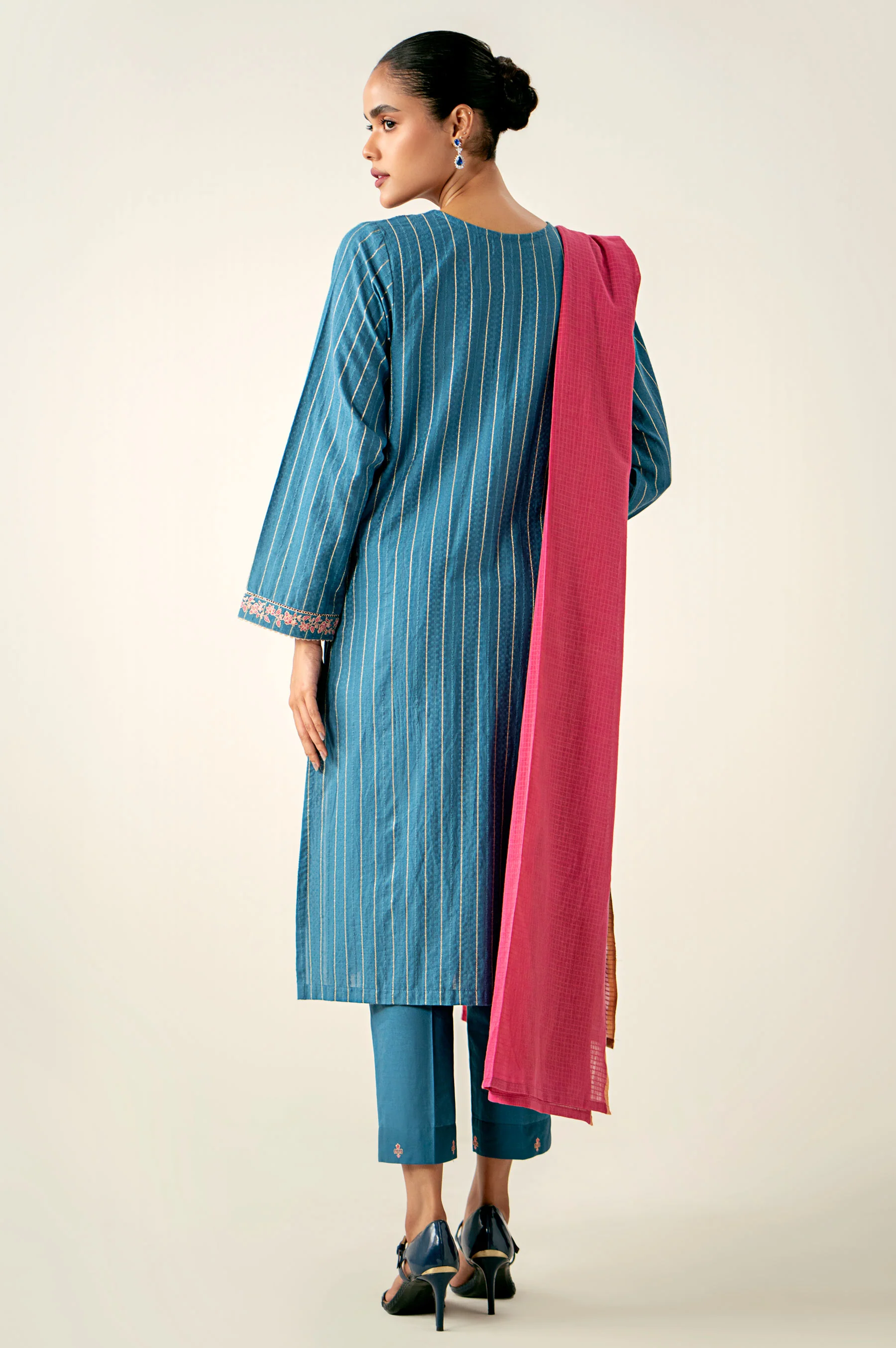 Stitched 3 Piece Embroidered Mysuri Jacquard Suit - Image 5