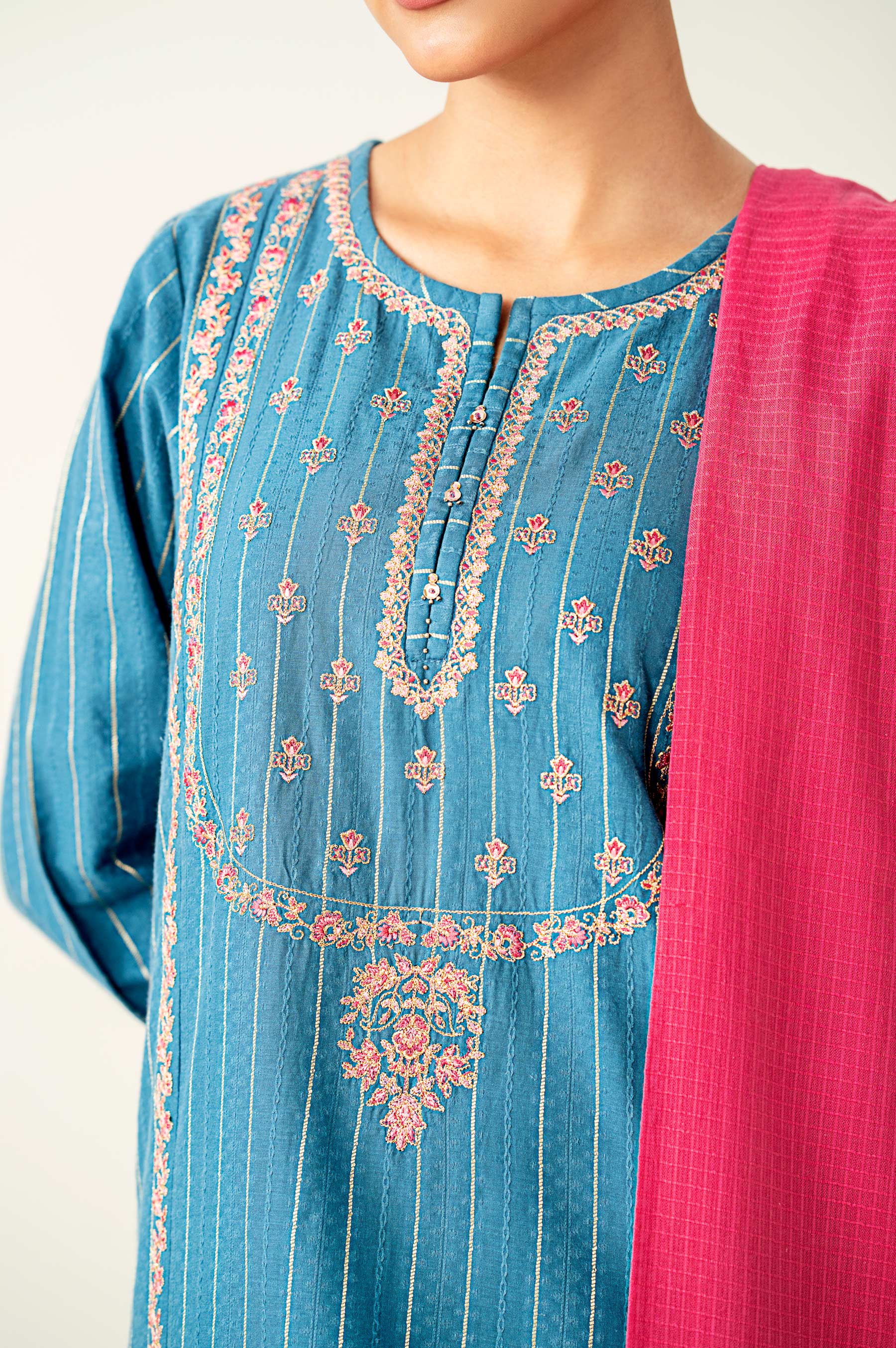 Stitched 3 Piece Embroidered Mysuri Jacquard Suit - Image 6