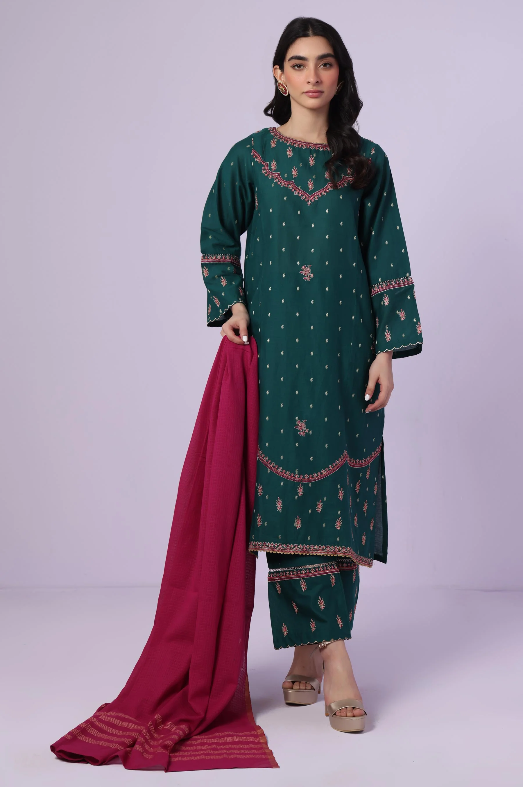 Stitched 3 Piece Embroidered Mysuri Suit - Image 3