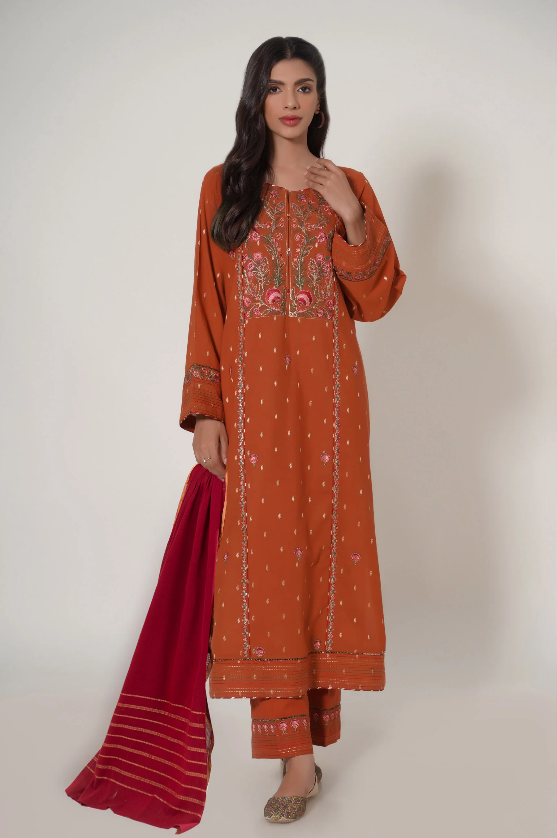 Stitched 3 Piece Embroidered Mysuri Suit - Image 3