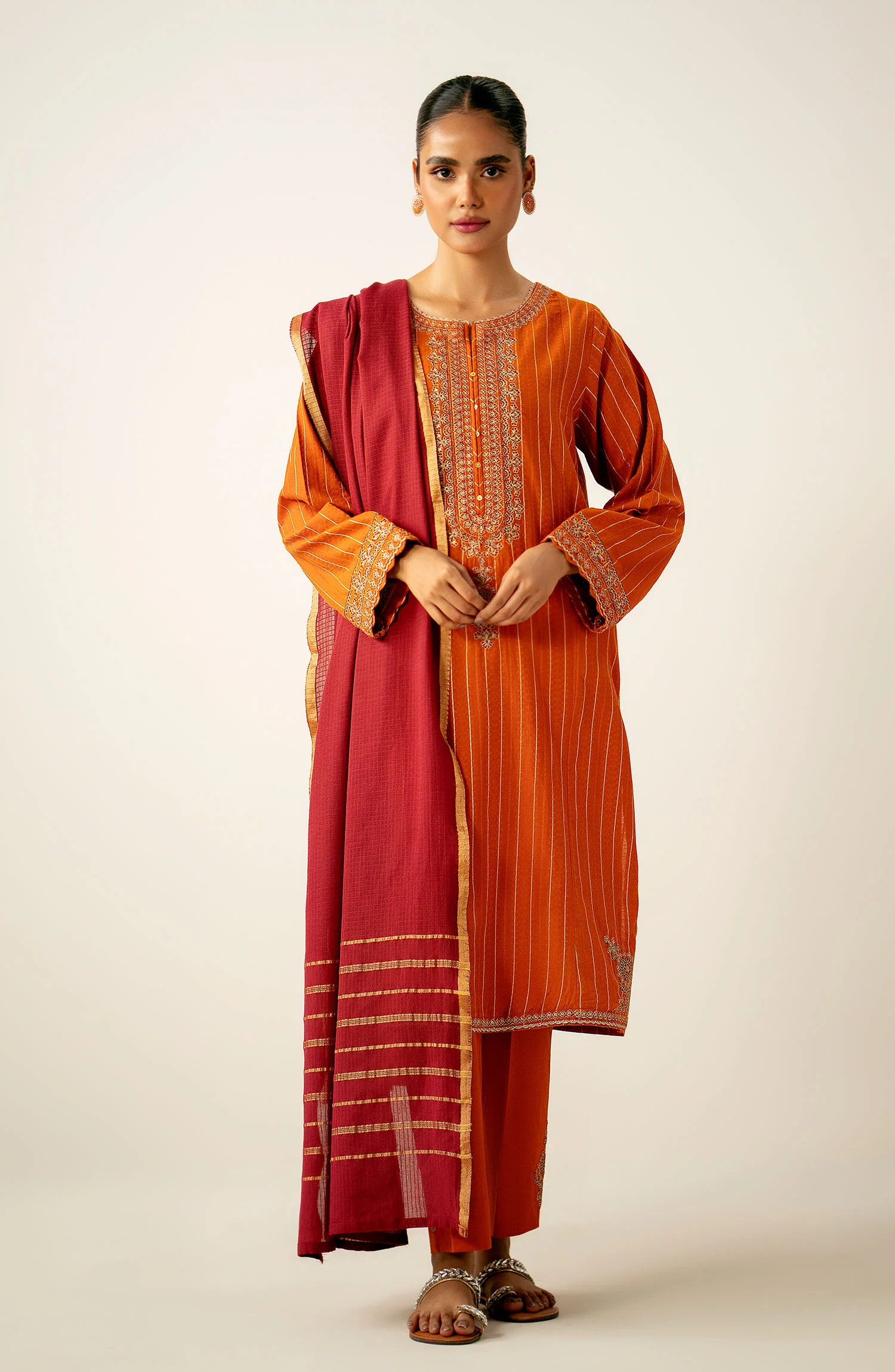 Stitched 3 Piece Embroidered Mysuri Suit - Image 2