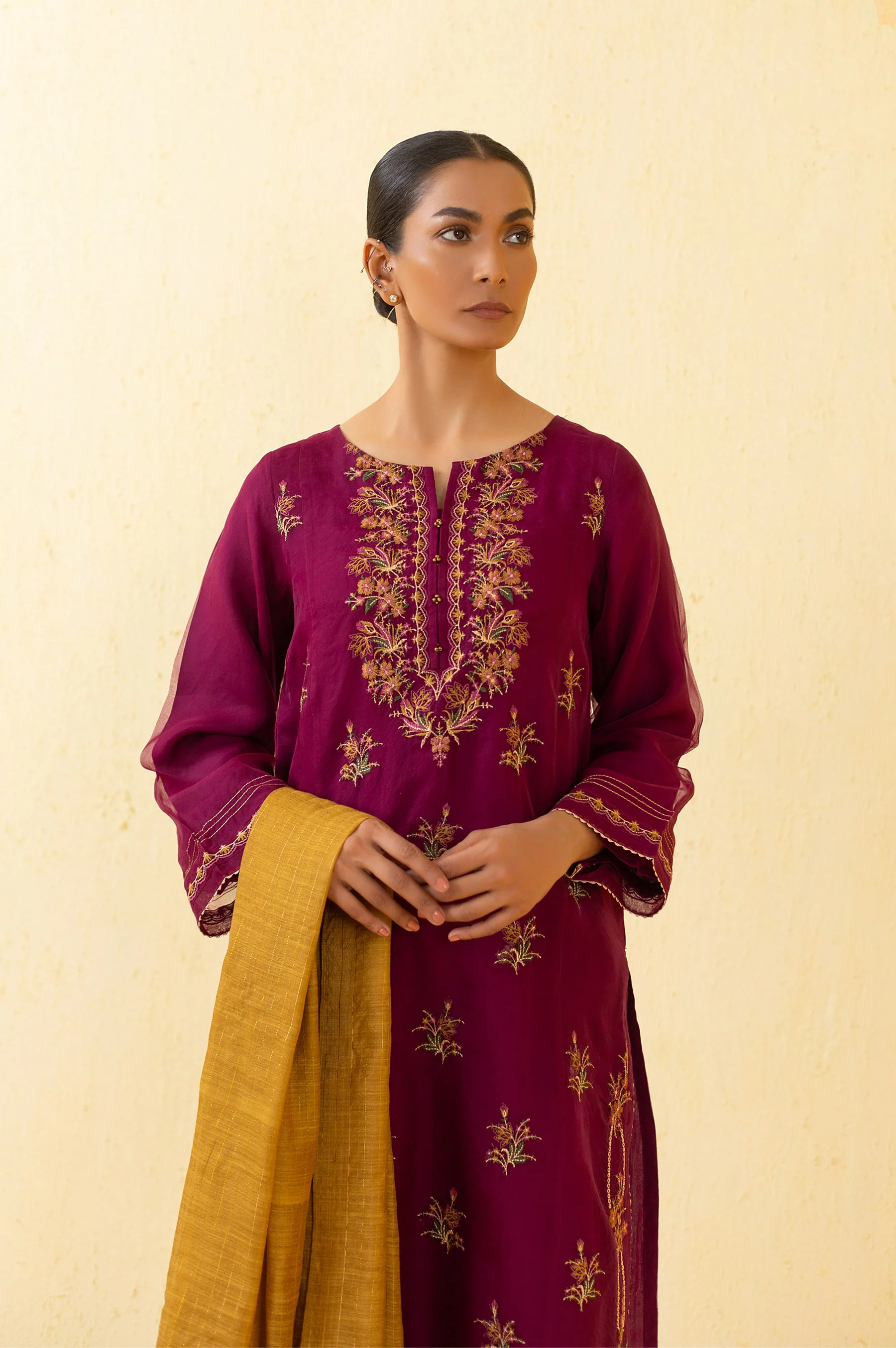 Stitched 3 Piece Embroidered Organza Outfit - Image 3