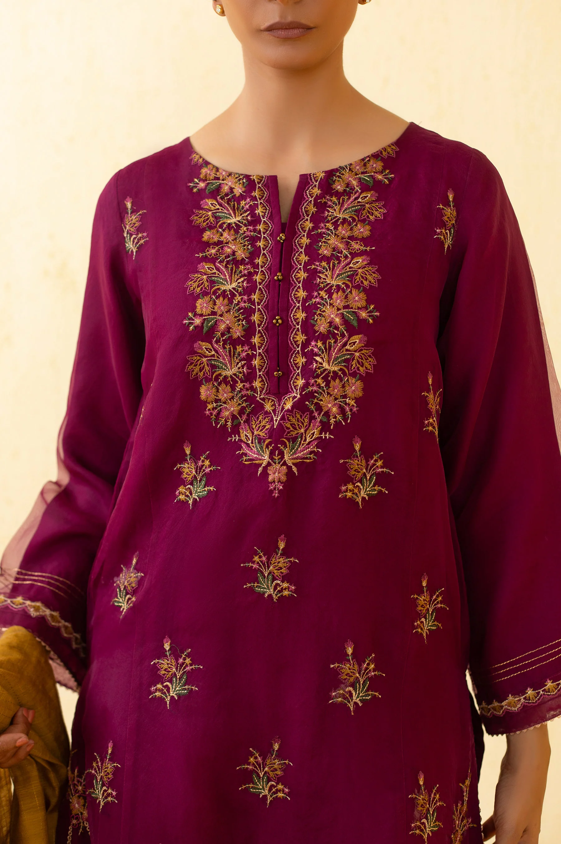 Stitched 3 Piece Embroidered Organza Outfit - Image 4