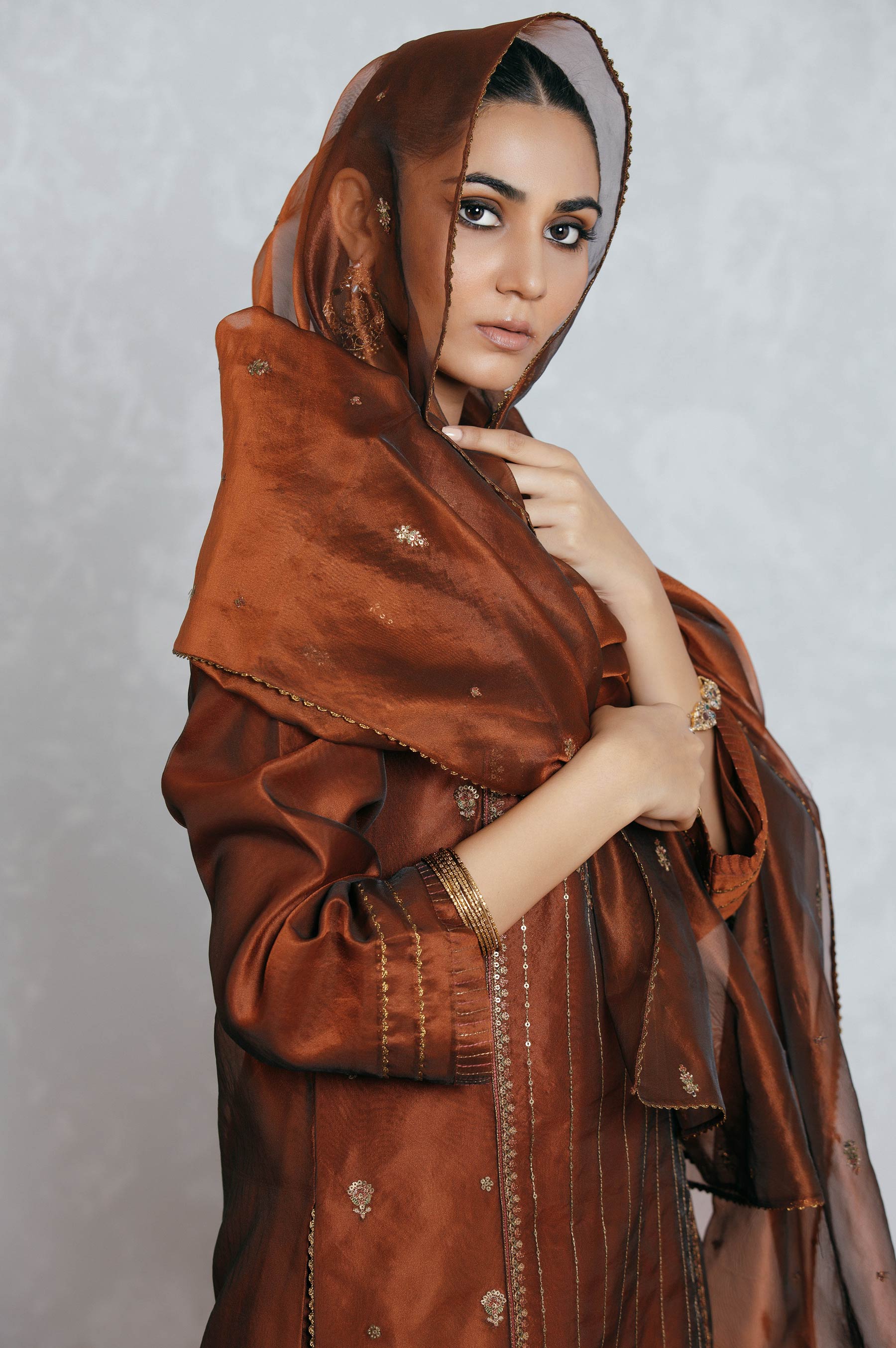 Stitched 3 Piece Organza Embroidered Suit - Image 4