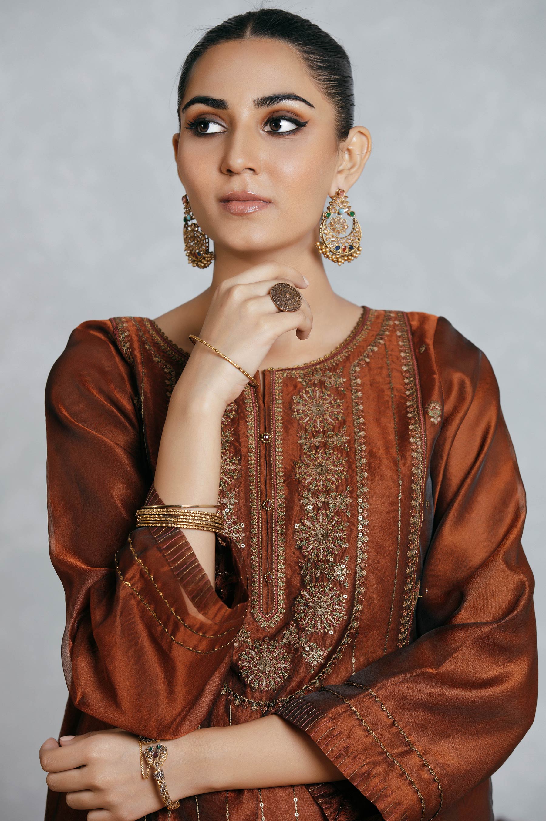 Stitched 3 Piece Organza Embroidered Suit - Image 5