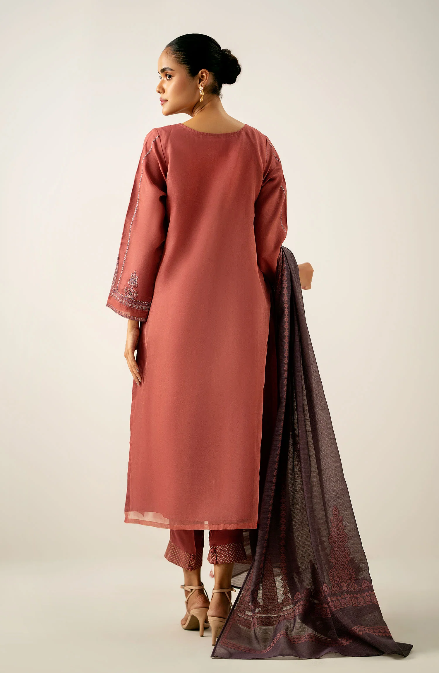 Stitched 3 Piece Embroidered Organza Suit - Image 5