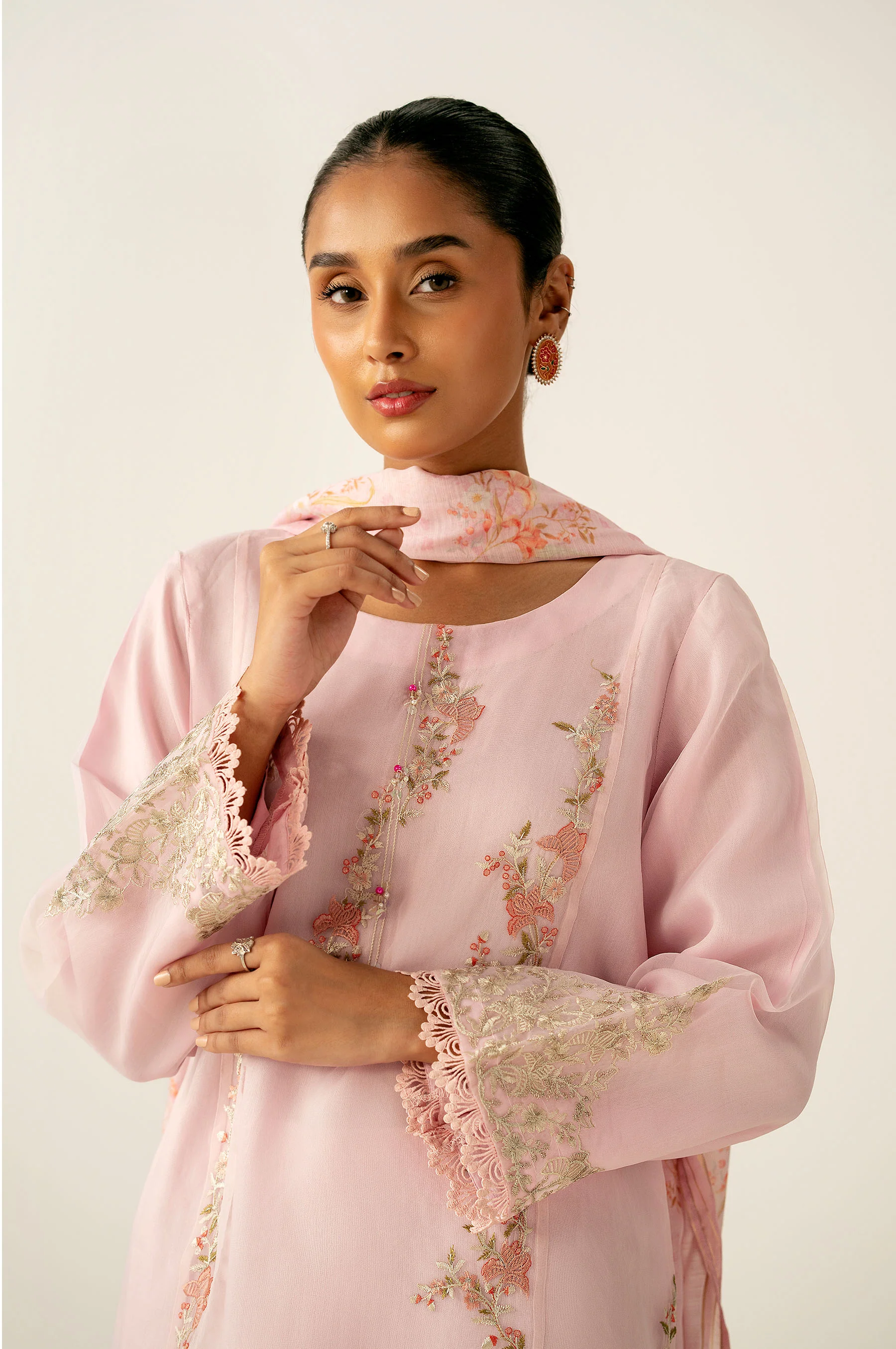 Stitched 3 Piece Embroidered Organza Suit - Image 2