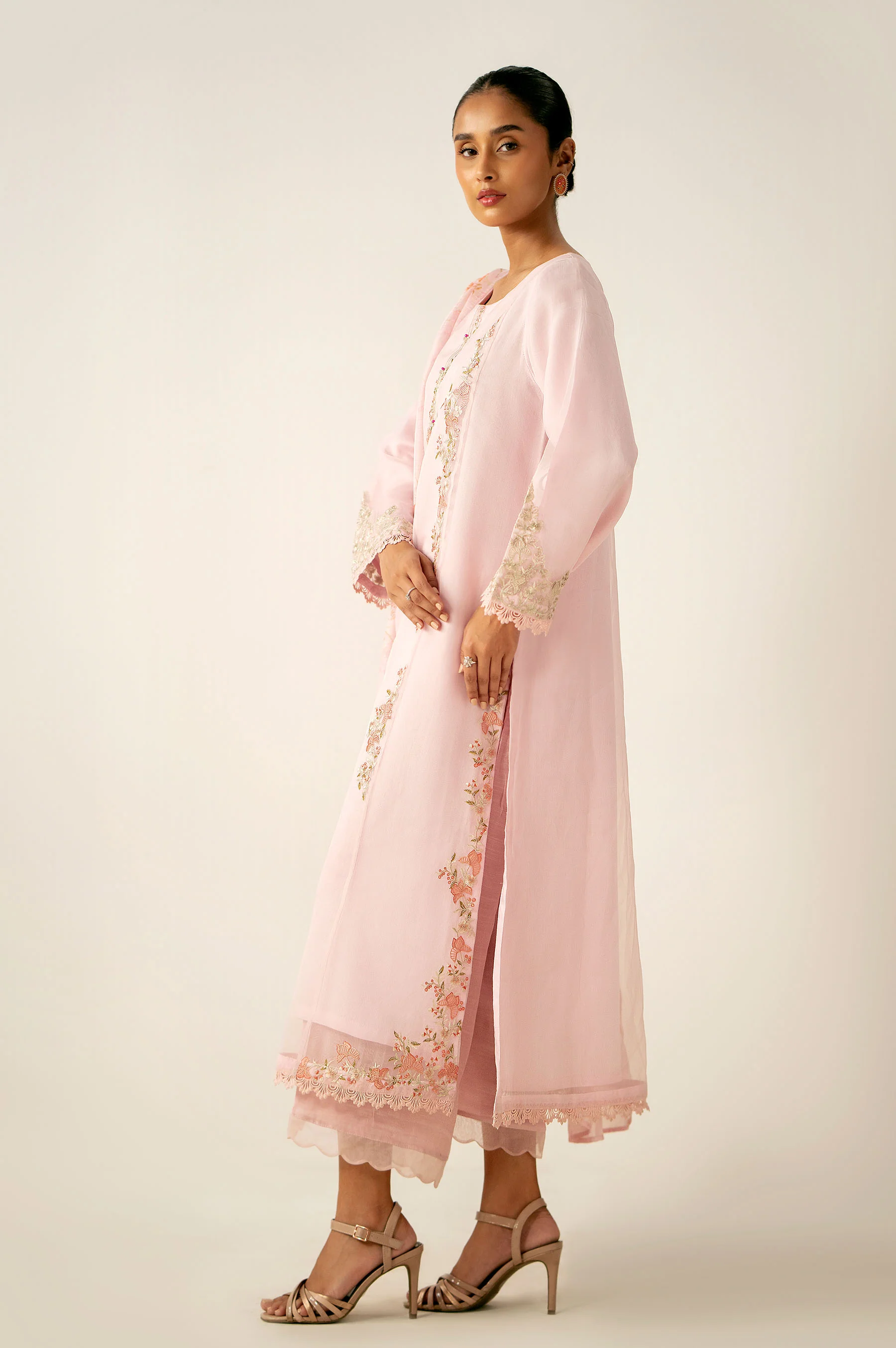 Stitched 3 Piece Embroidered Organza Suit - Image 6