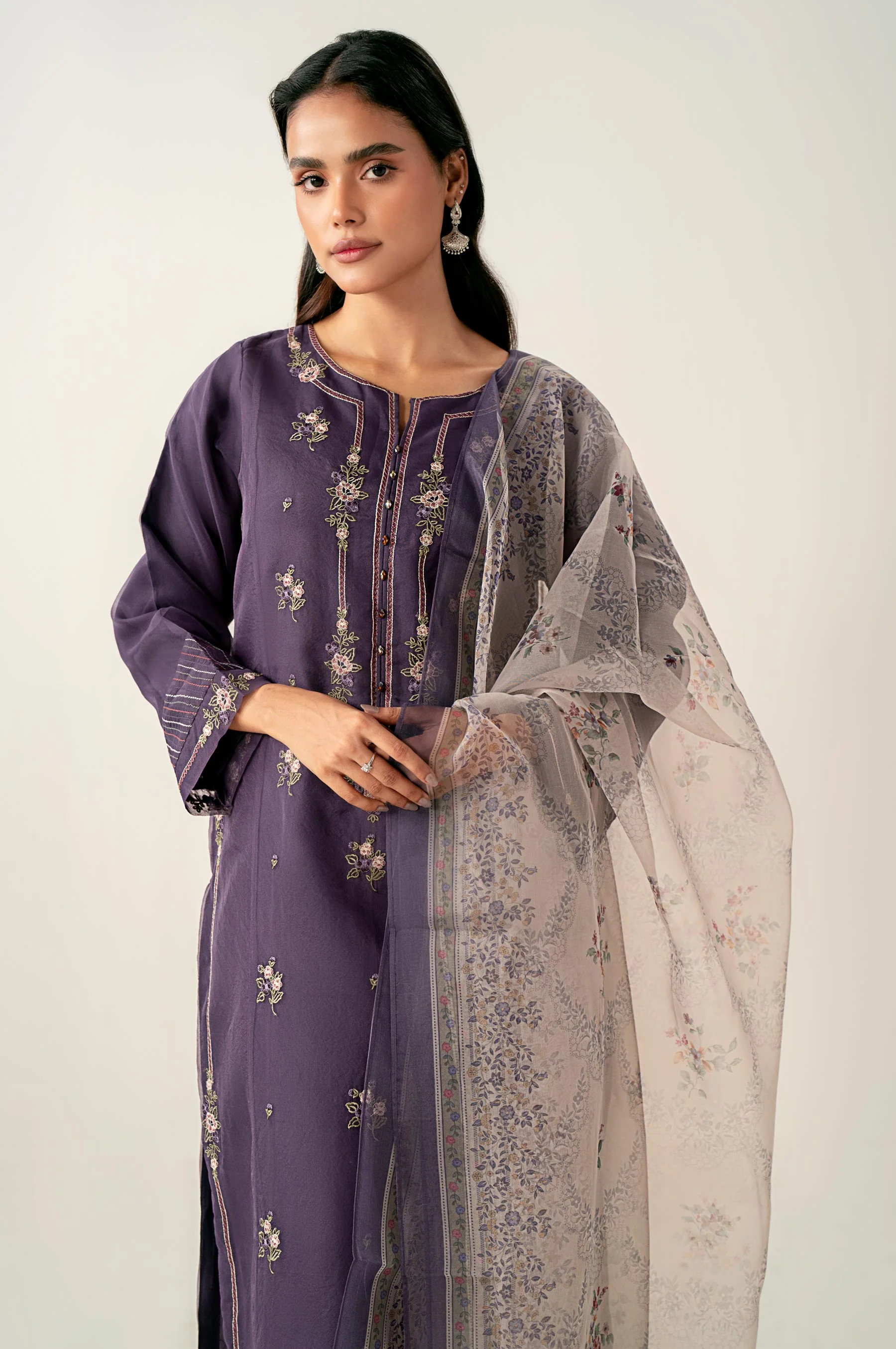 Stitched 3 Piece Embroidered Organza Suit - Image 2