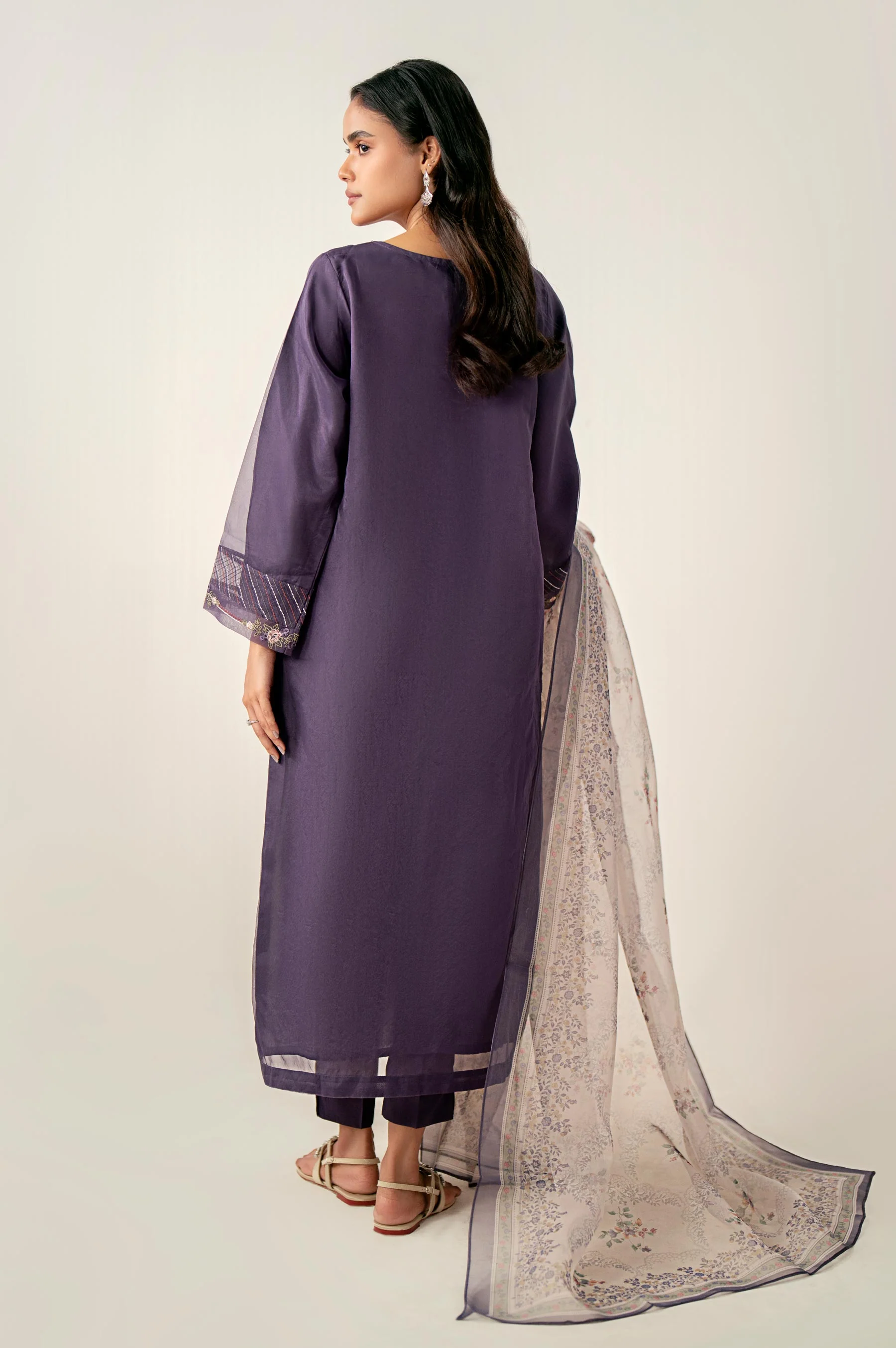 Stitched 3 Piece Embroidered Organza Suit - Image 5