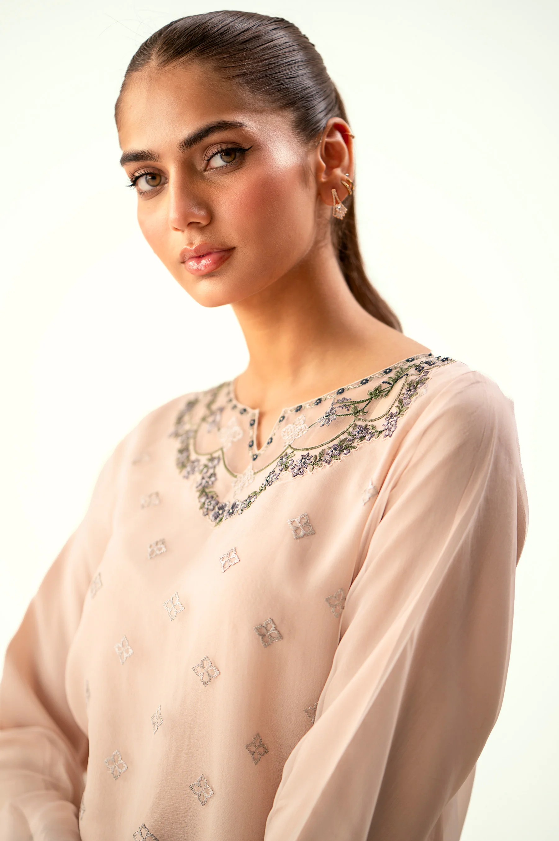 Stitched 3 Piece Embroidered Organza Suit - Image 2