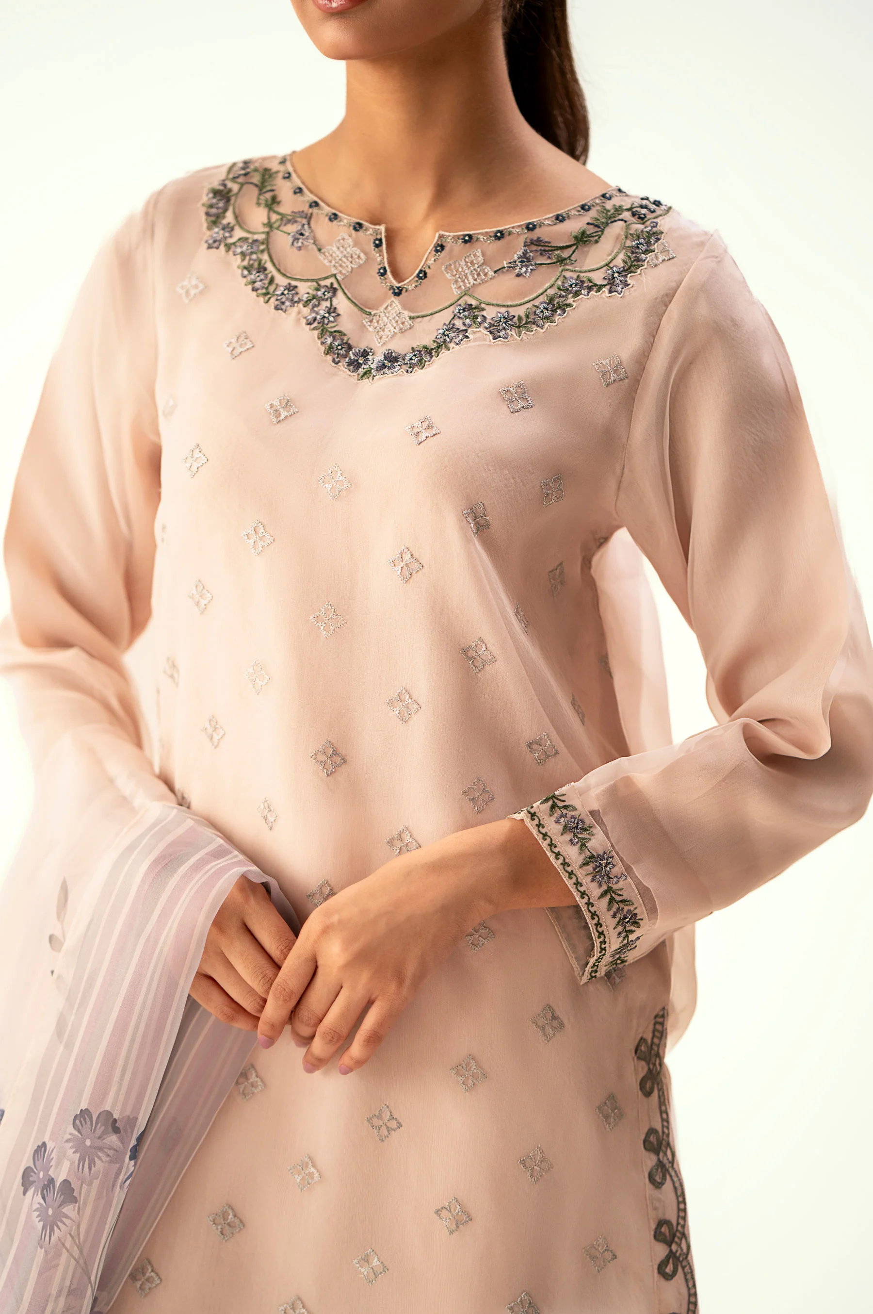 Stitched 3 Piece Embroidered Organza Suit - Image 6