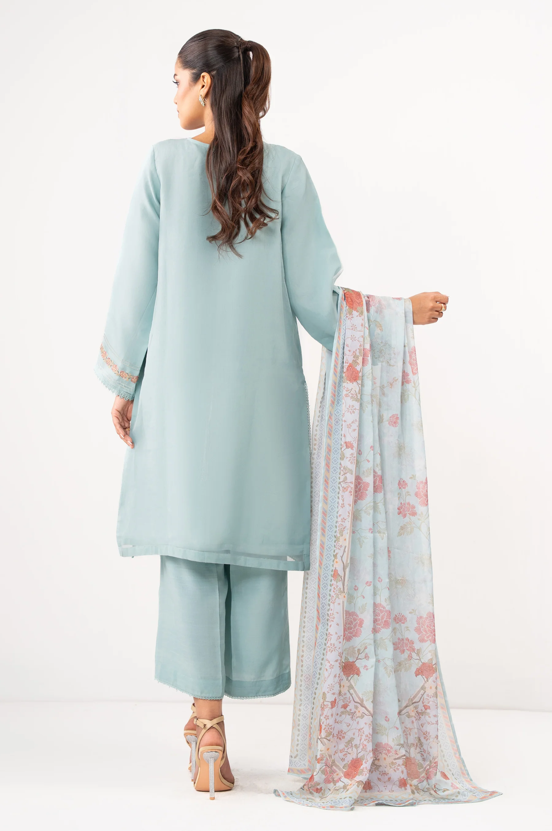 Stitched 3 Piece Embroidered Organza Suit - Image 6
