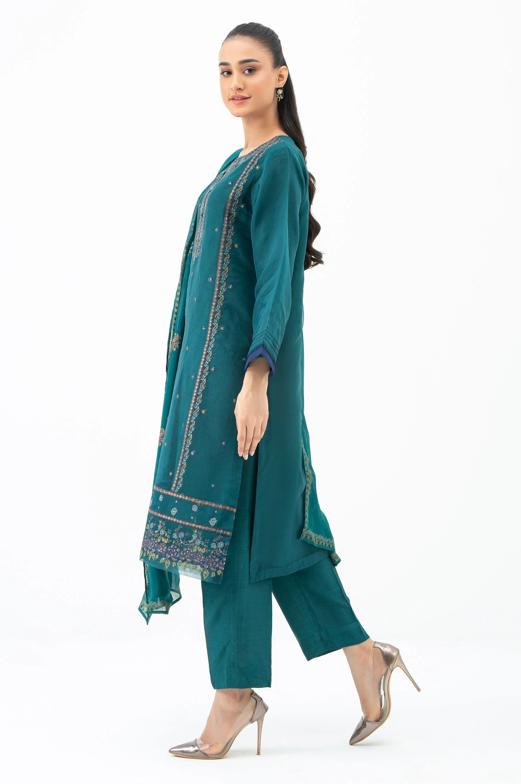 STITCHED EMBROIDERED ORGANZA SUIT (FACTORY E-OUTLET) - Image 4
