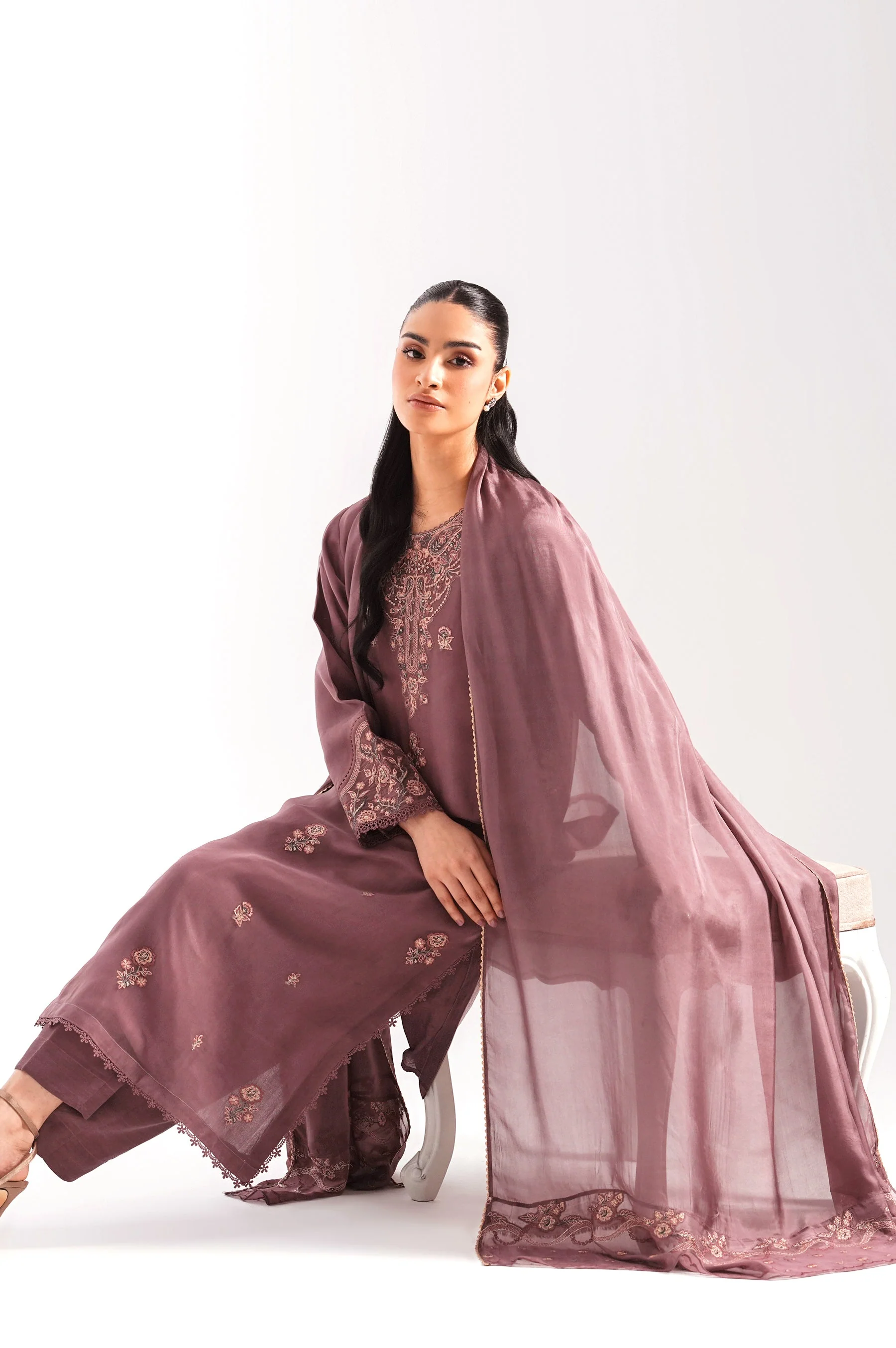 STITCHED EMBROIDERED ORGANZA SUIT (FACTORY E-OUTLET) - Image 6