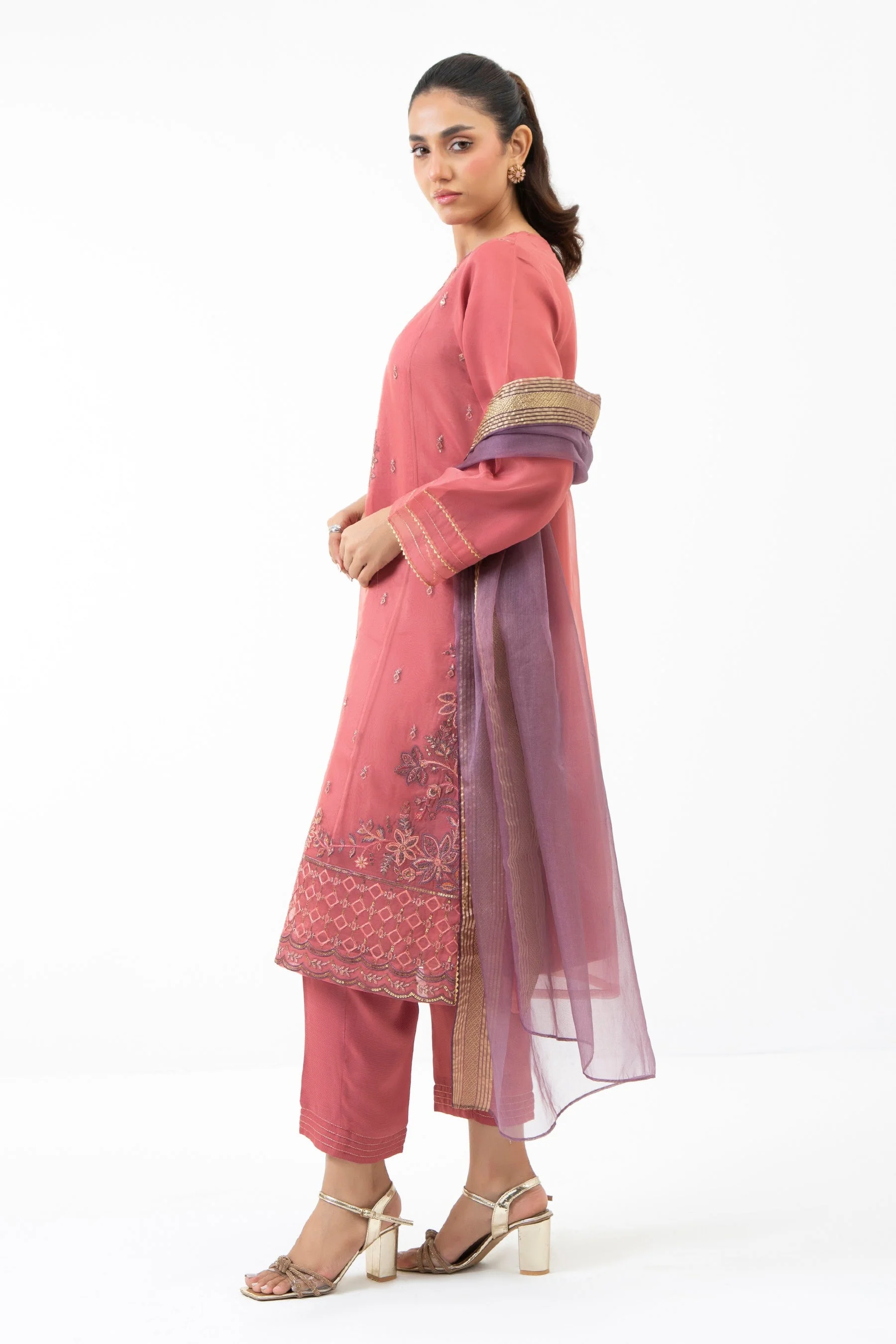 STITCHED EMBROIDERED ORGANZA SUIT (FACTORY E-OUTLET) - Image 3