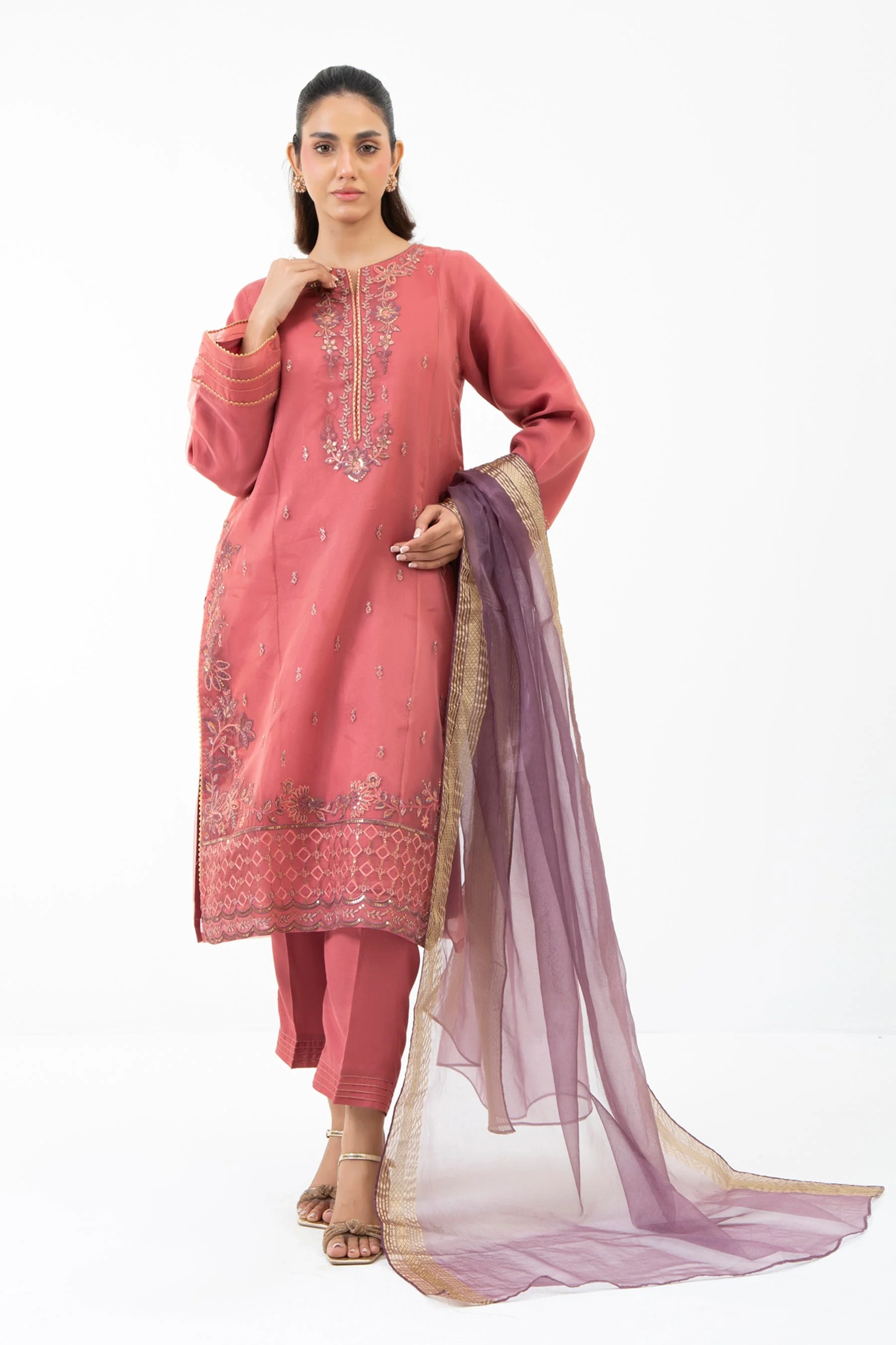 STITCHED EMBROIDERED ORGANZA SUIT (FACTORY E-OUTLET) - Image 6