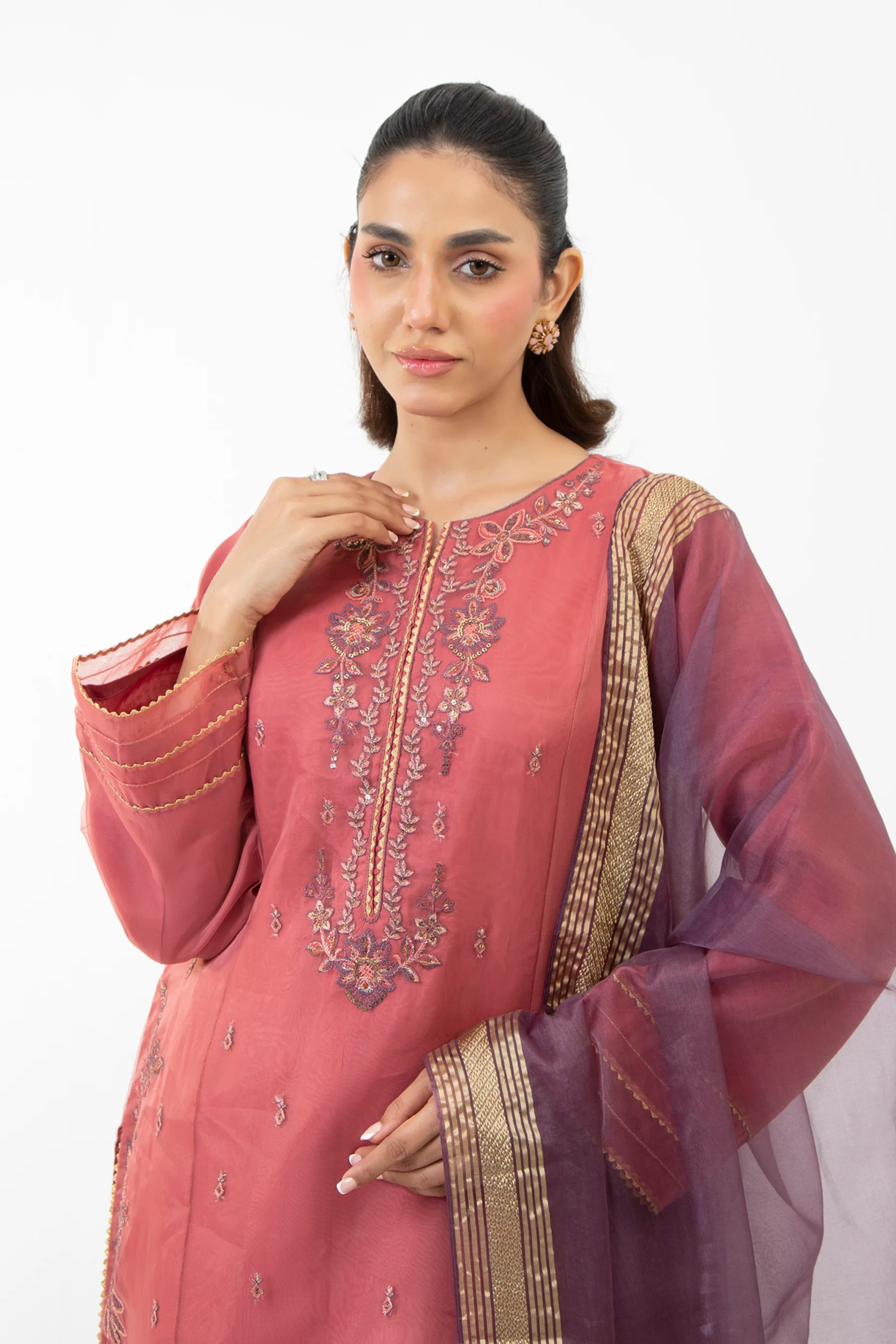 STITCHED EMBROIDERED ORGANZA SUIT - Image 2