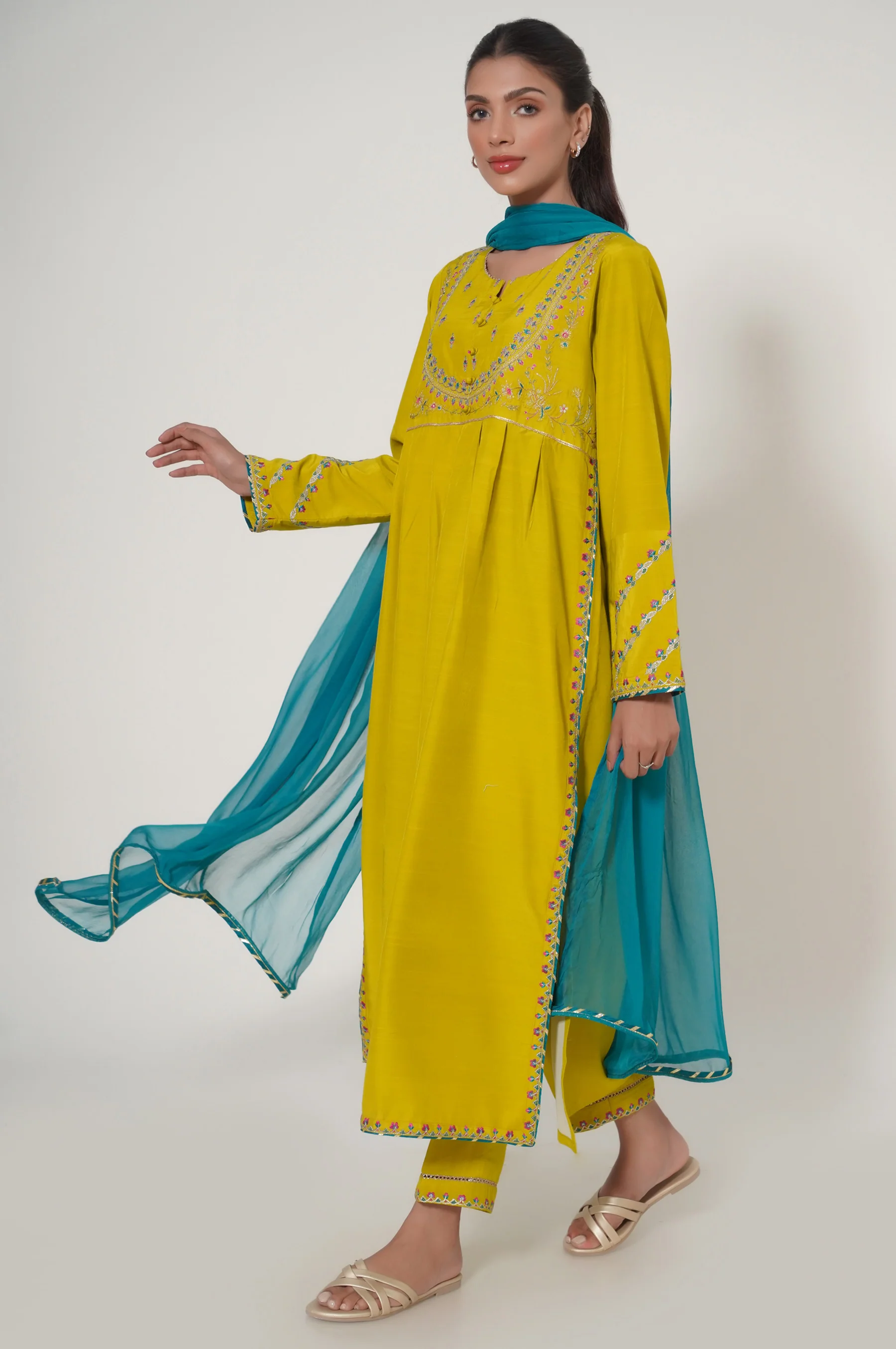 Stitched 3 Piece Embroidered Raw Silk - Image 4