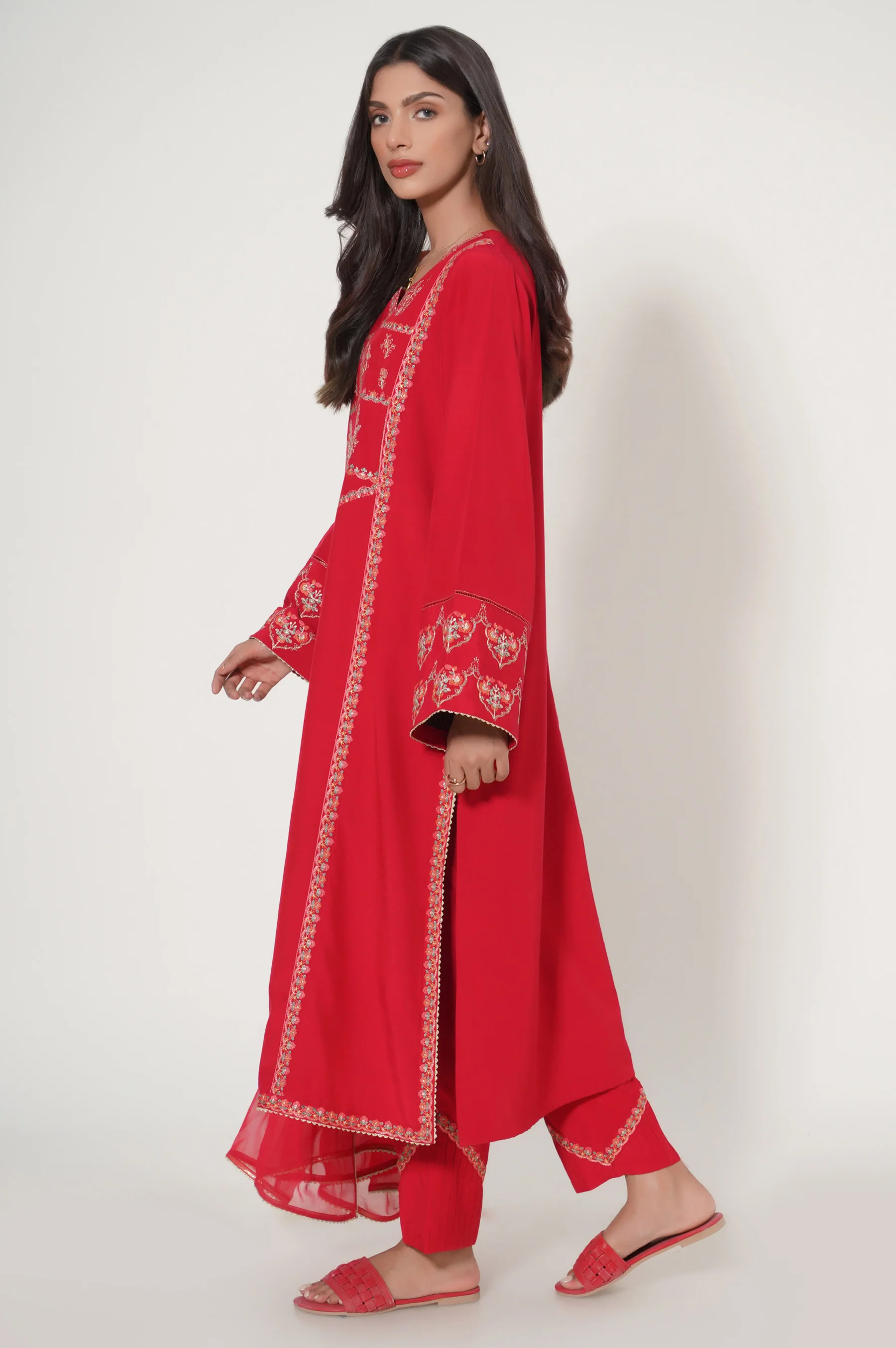 Stitched 3 Piece Embroidered Raw Silk Suit - Image 2