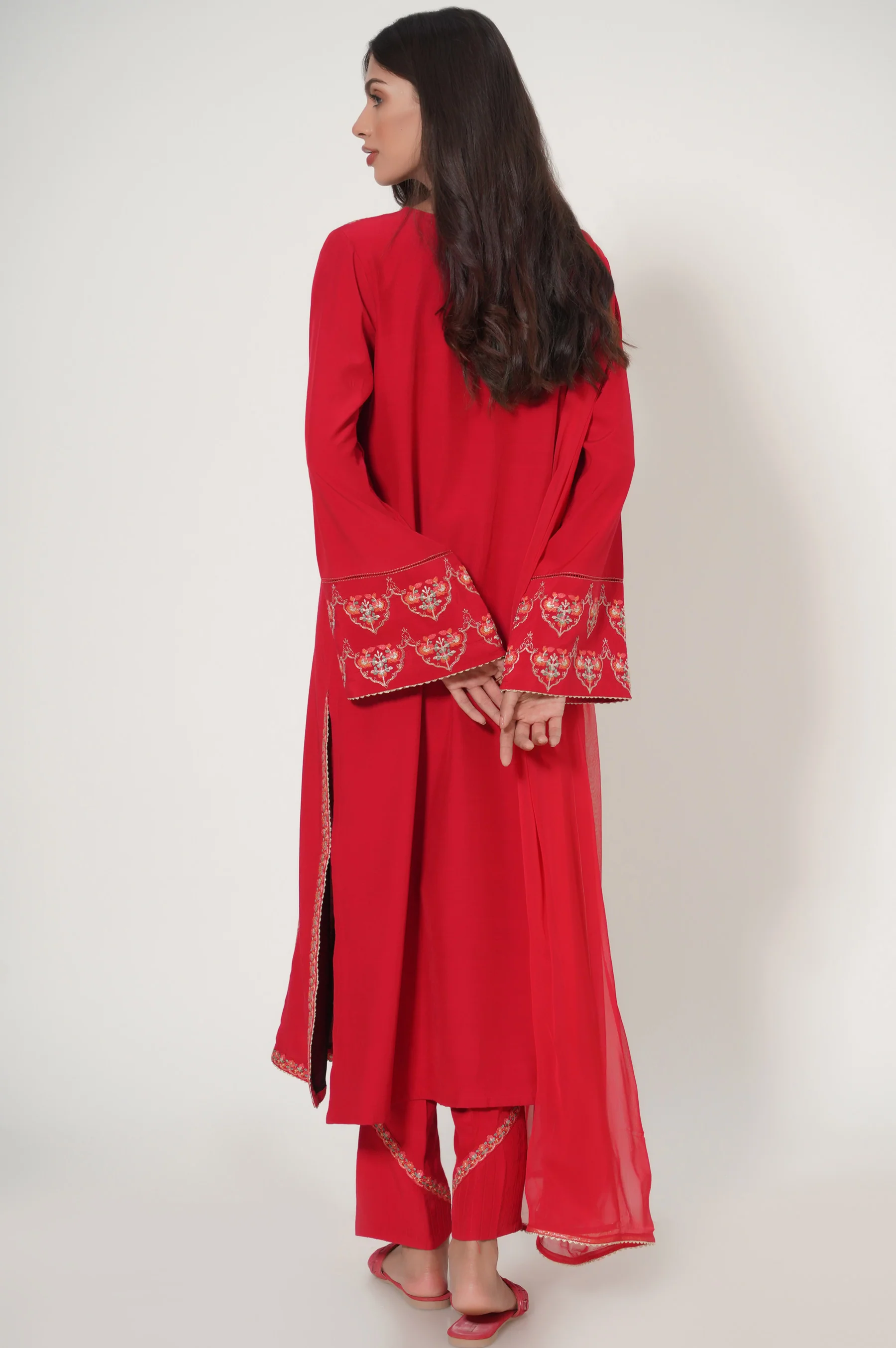 Stitched 3 Piece Embroidered Raw Silk Suit - Image 3
