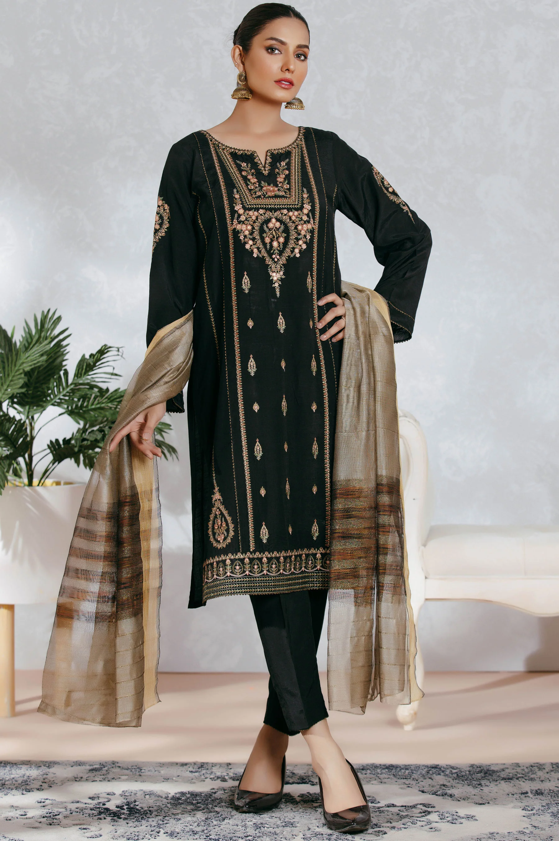Stitched 3 Piece RawSilk Embroidered Suit - Image 2