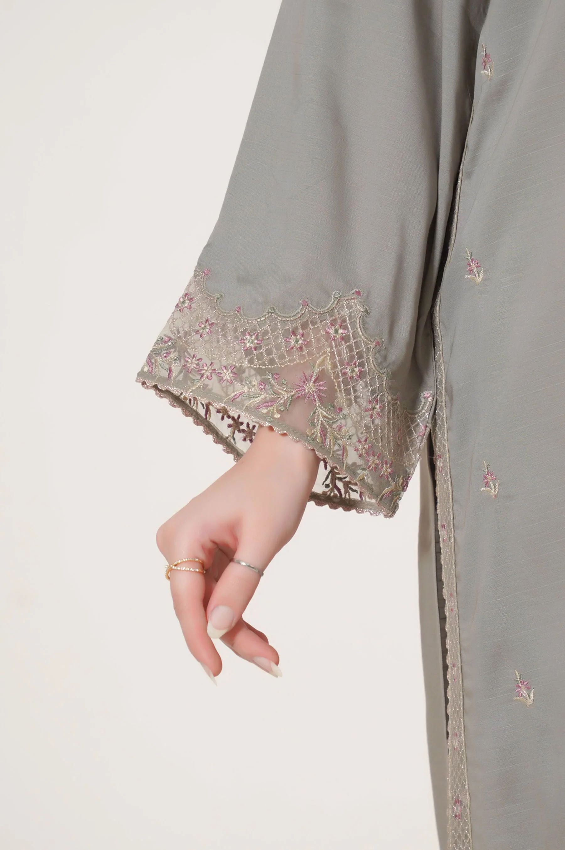 Stitched 3 Piece Embroidered Raw Silk Suit - Image 6