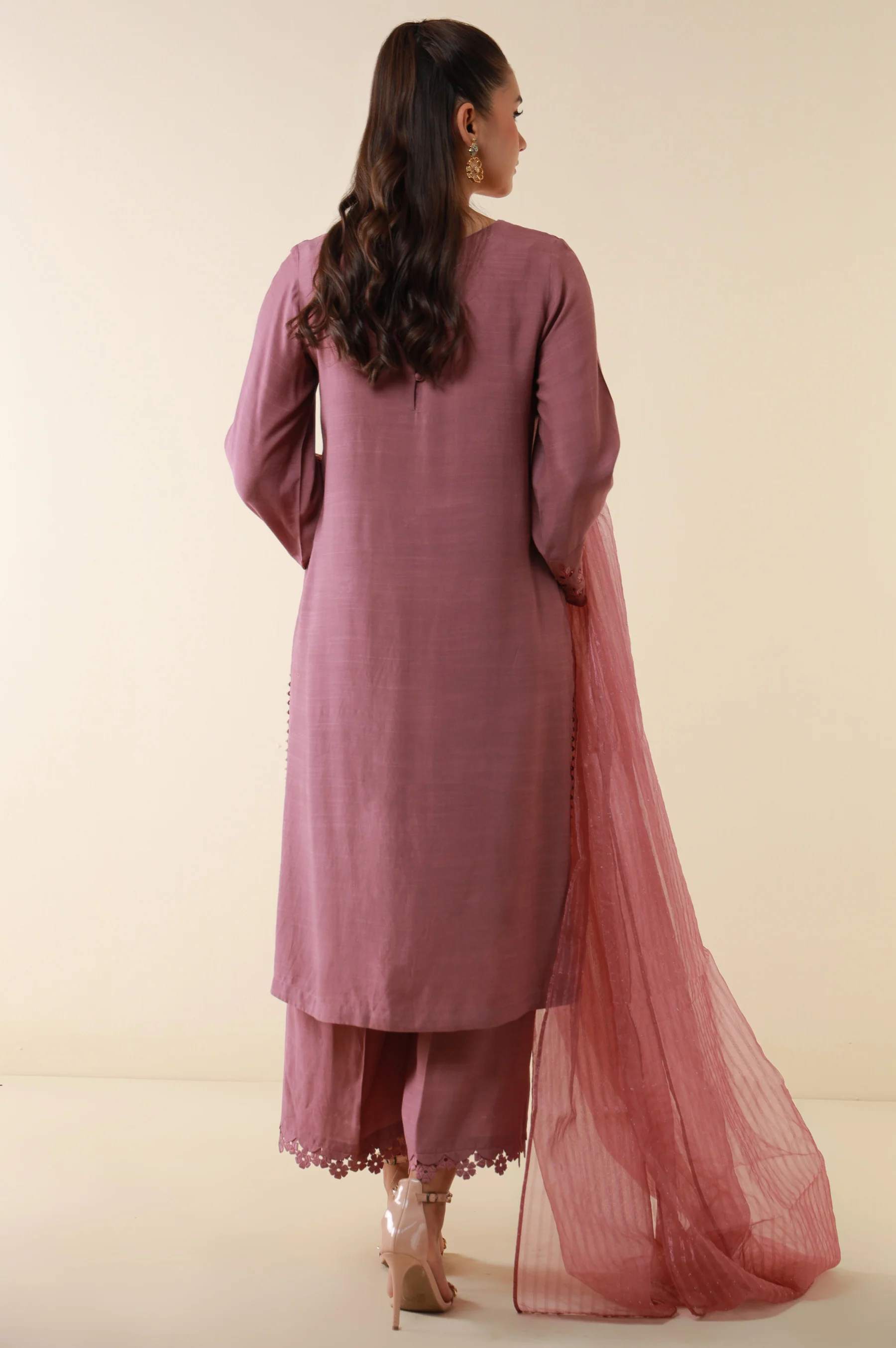 Stitched 3 Piece Embroidered Raw Silk Suit - Image 6