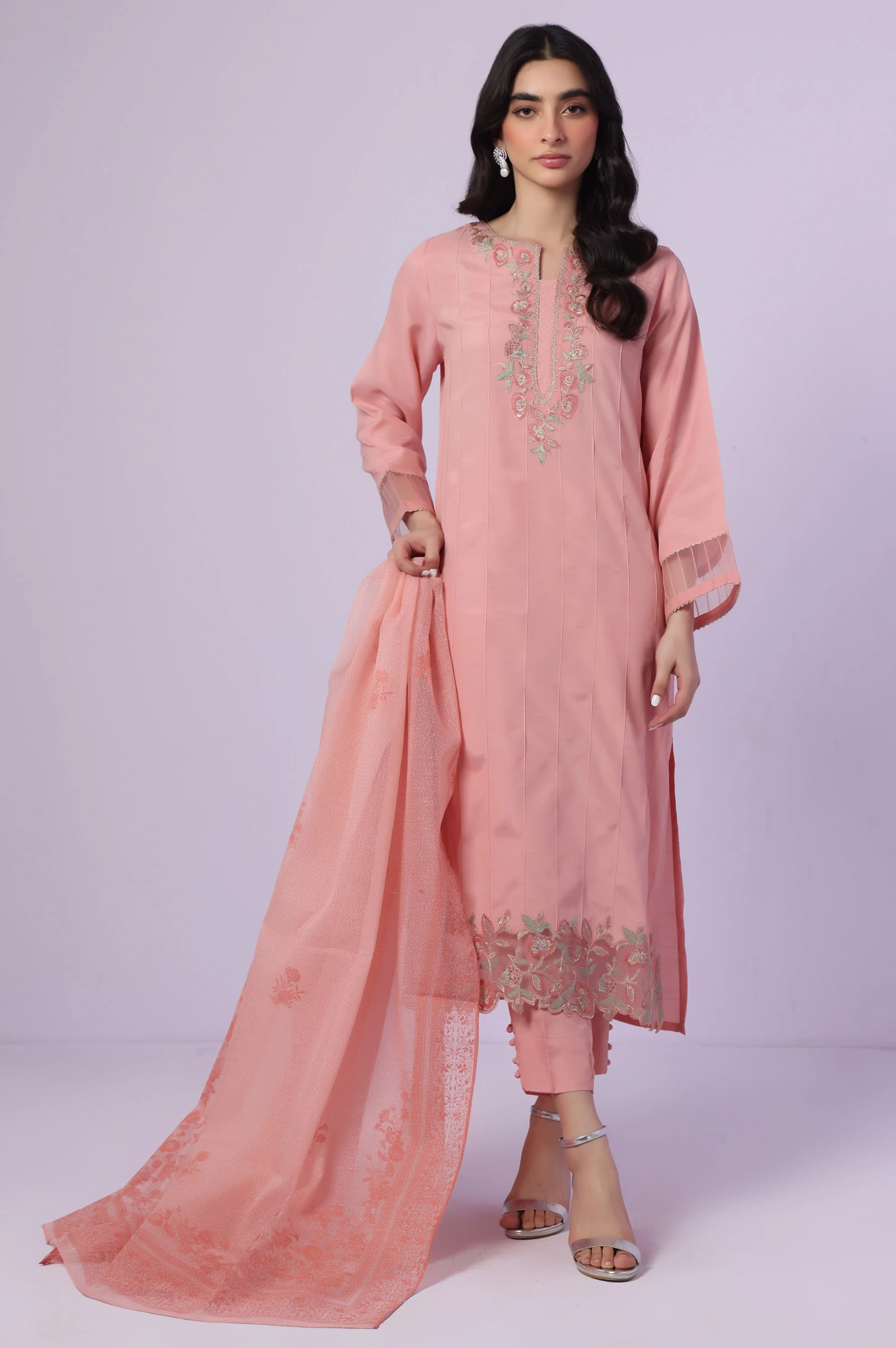 Stitched 3 Piece Embroidered Rawsilk Suit